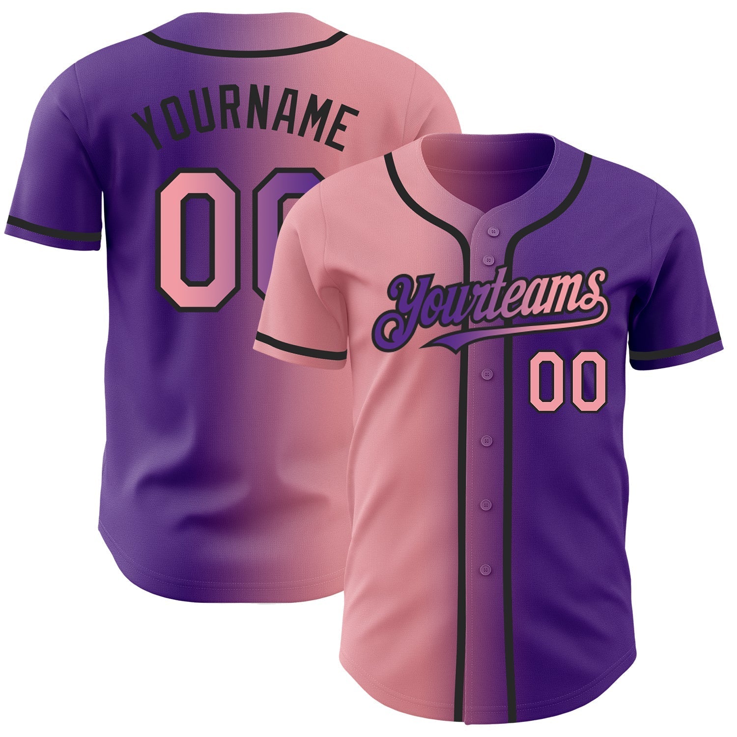 Custom Purple Medium Pink-Black Authentic Gradient Fashion Baseball Jersey baseball jersey product view 1
