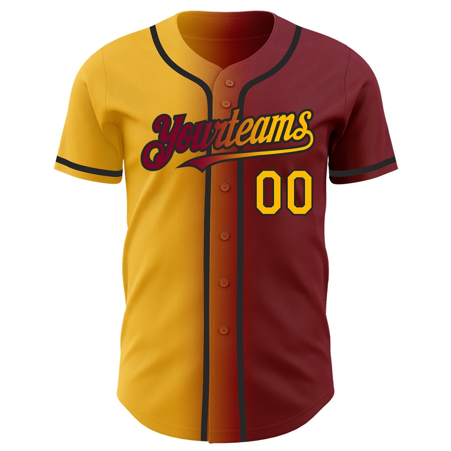 Custom Maroon Gold-Black Authentic Gradient Fashion Baseball Jersey baseball jersey product view 3
