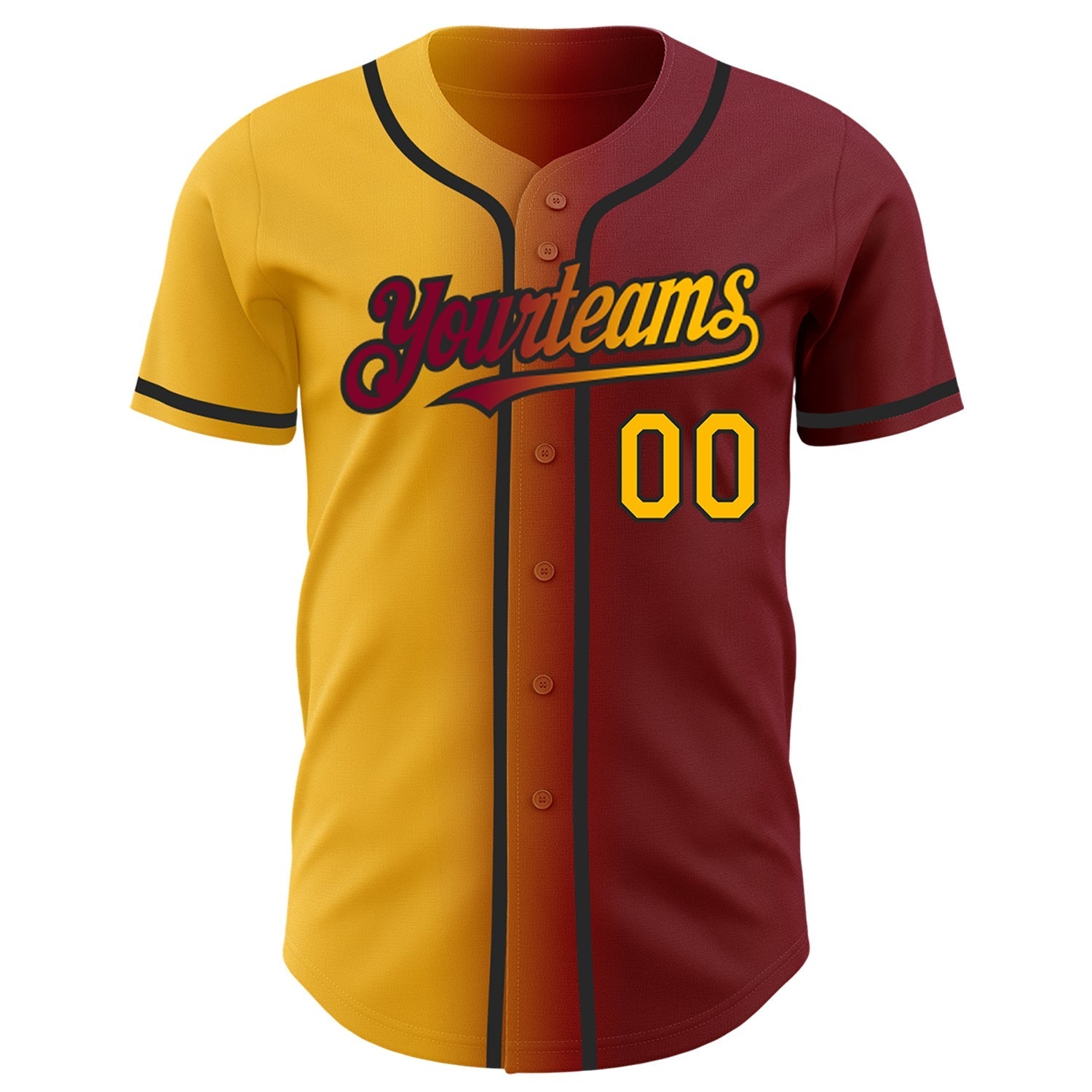 Custom Maroon Gold-Black Authentic Gradient Fashion Baseball Jersey baseball jersey product view 3