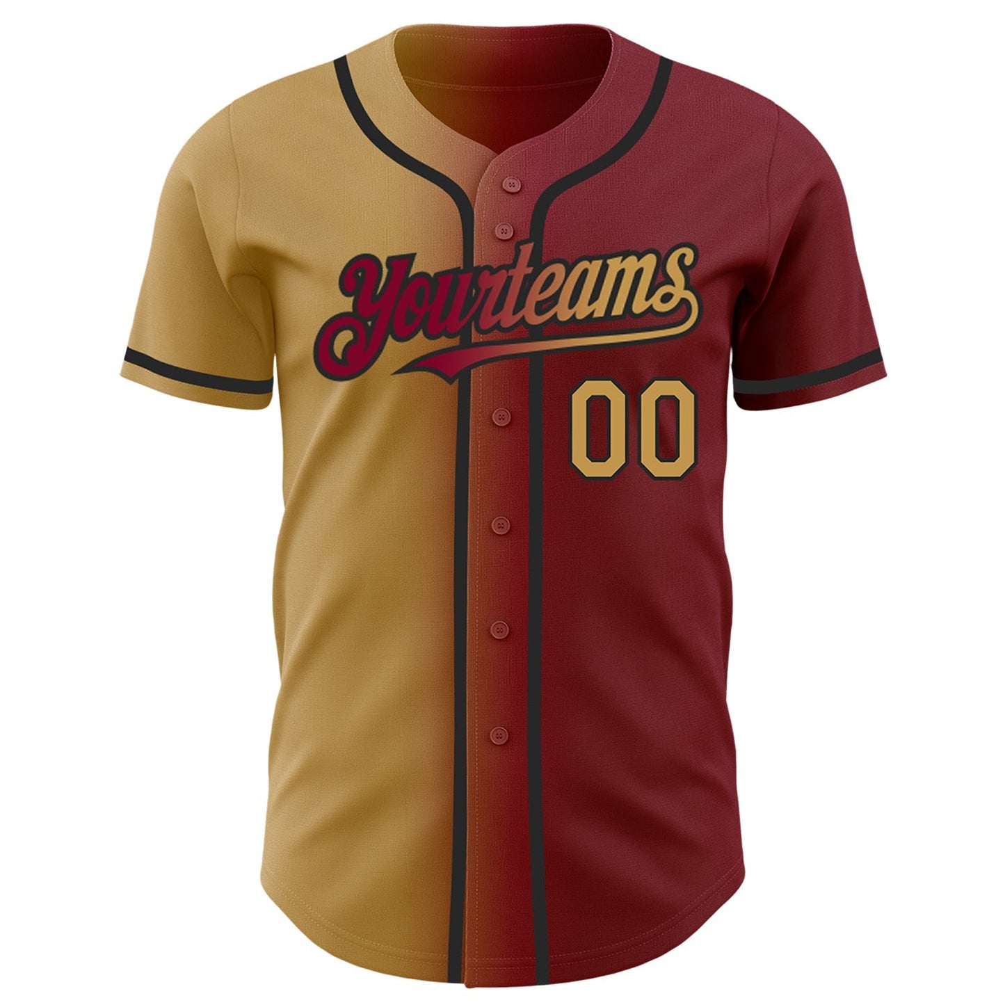Custom Maroon Old Gold-Black Authentic Gradient Fashion Baseball Jersey baseball jersey product view 2
