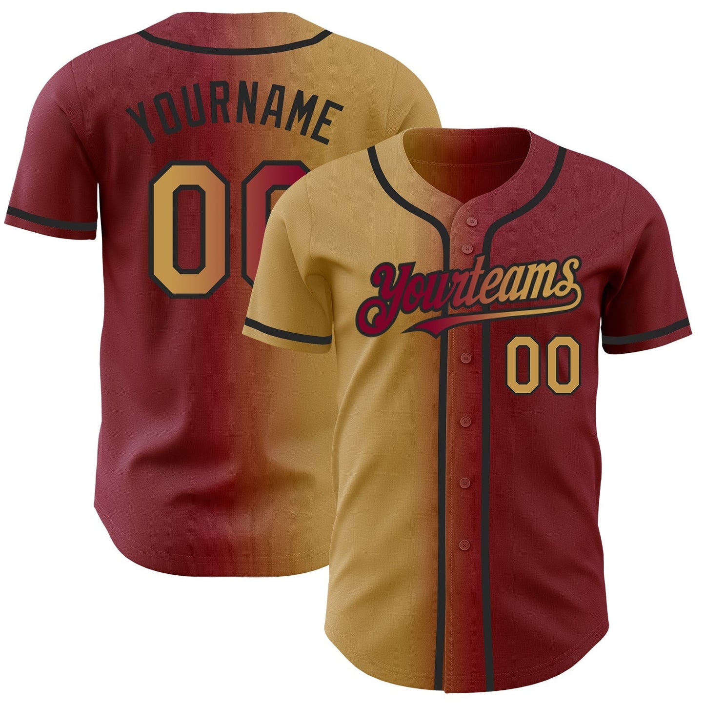 Custom Maroon Old Gold-Black Authentic Gradient Fashion Baseball Jersey baseball jersey product view 1