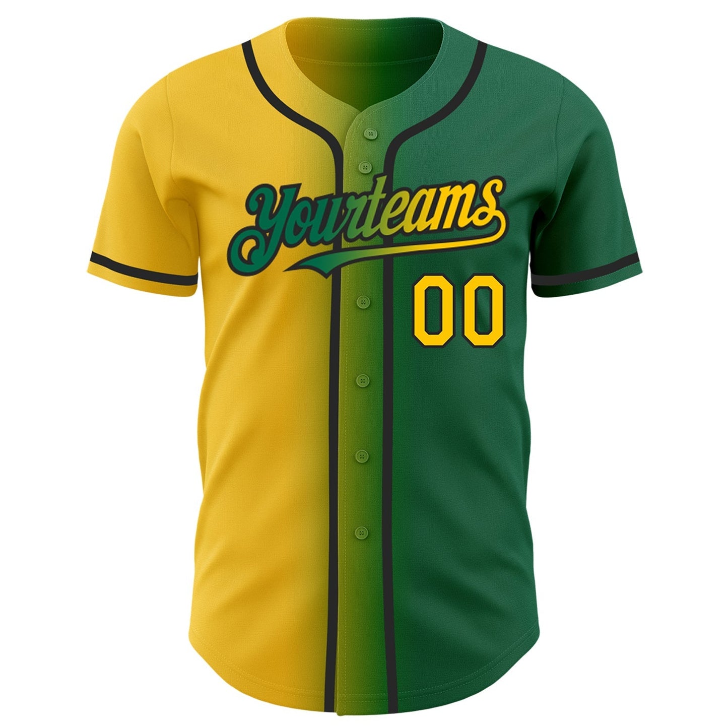 Custom Kelly Green Yellow-Black Authentic Gradient Fashion Baseball Jersey baseball jersey product view 2