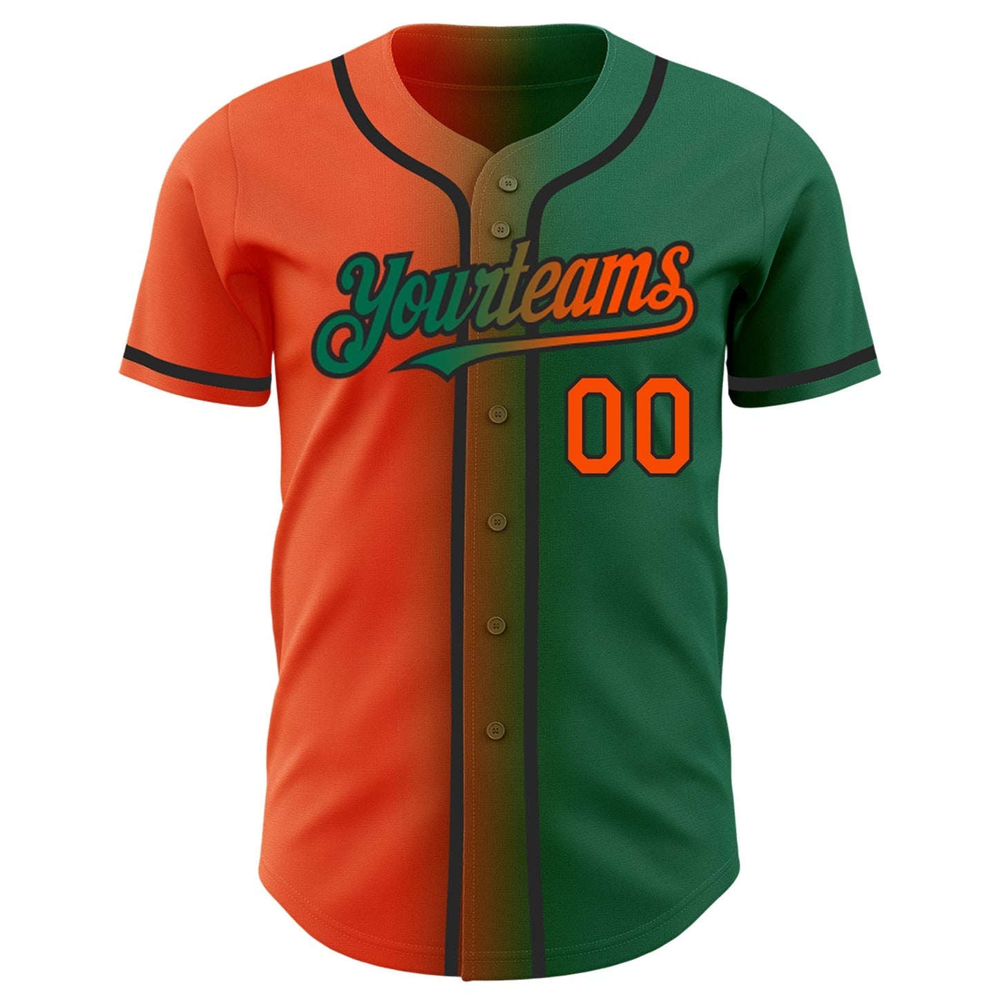 Custom Kelly Green Orange-Black Authentic Gradient Fashion Baseball Jersey baseball jersey product view 2