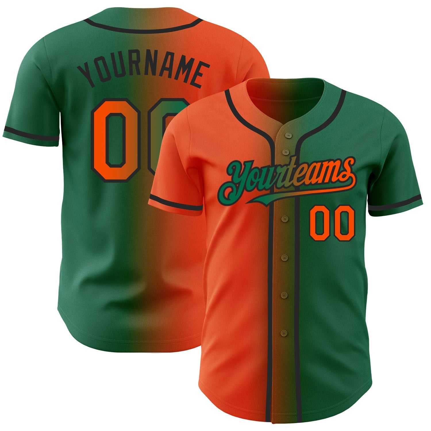 Custom Kelly Green Orange-Black Authentic Gradient Fashion Baseball Jersey baseball jersey product view 1