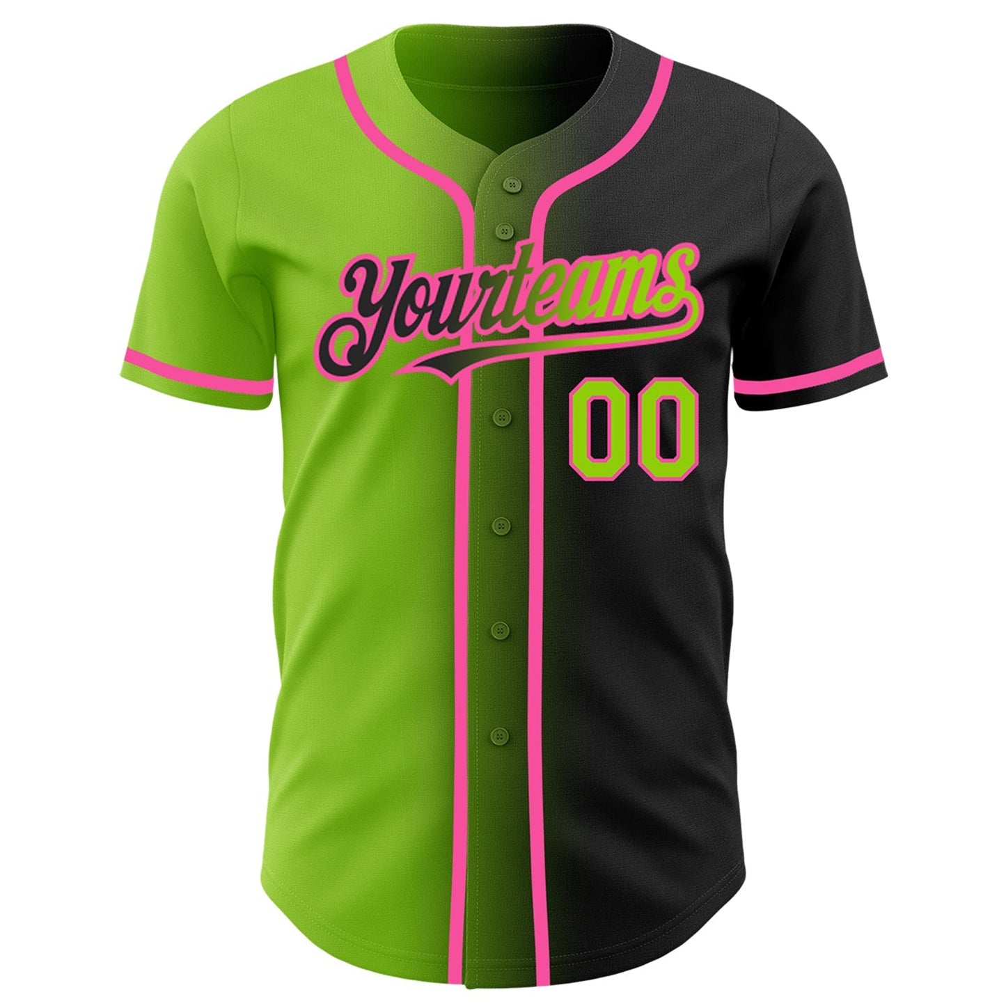 Custom Black Neon Green-Pink Authentic Gradient Fashion Baseball Jersey baseball jersey product view 2
