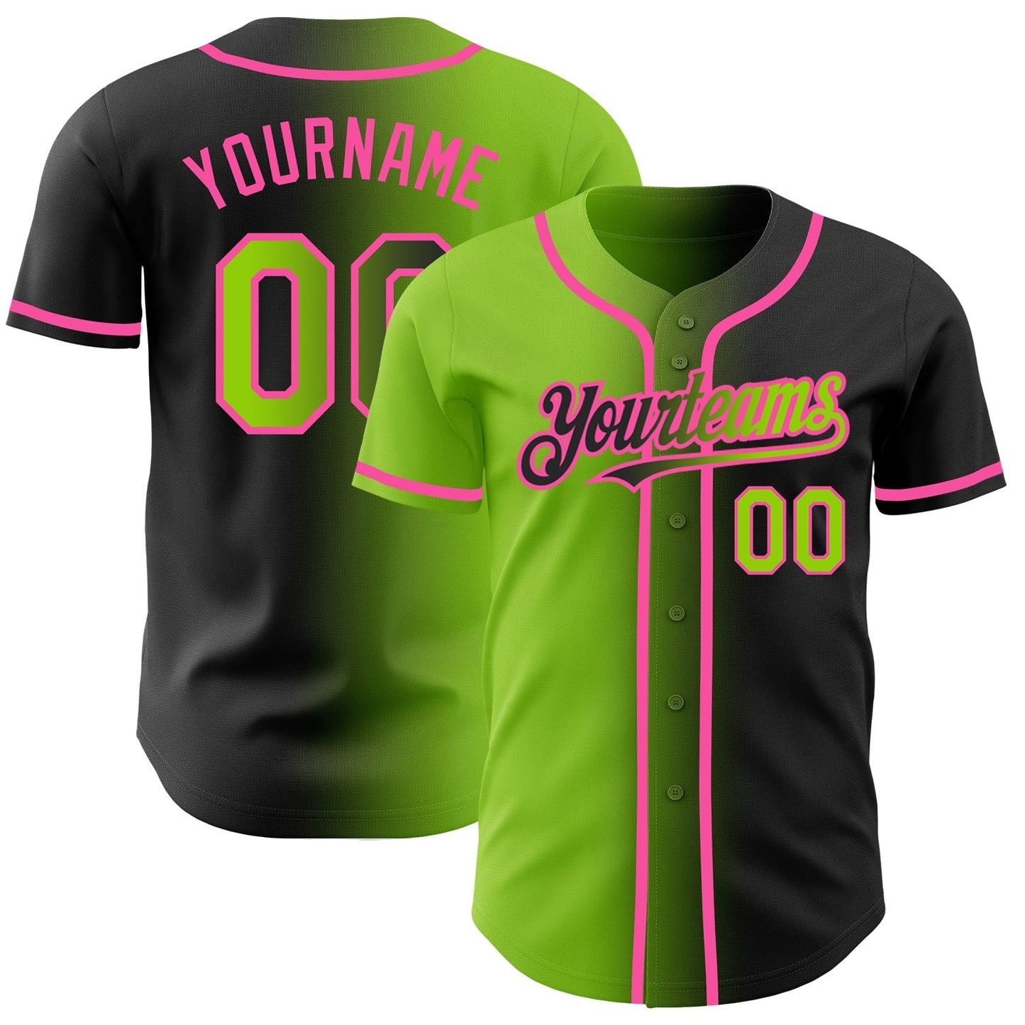 Custom Black Neon Green-Pink Authentic Gradient Fashion Baseball Jersey baseball jersey product view 1