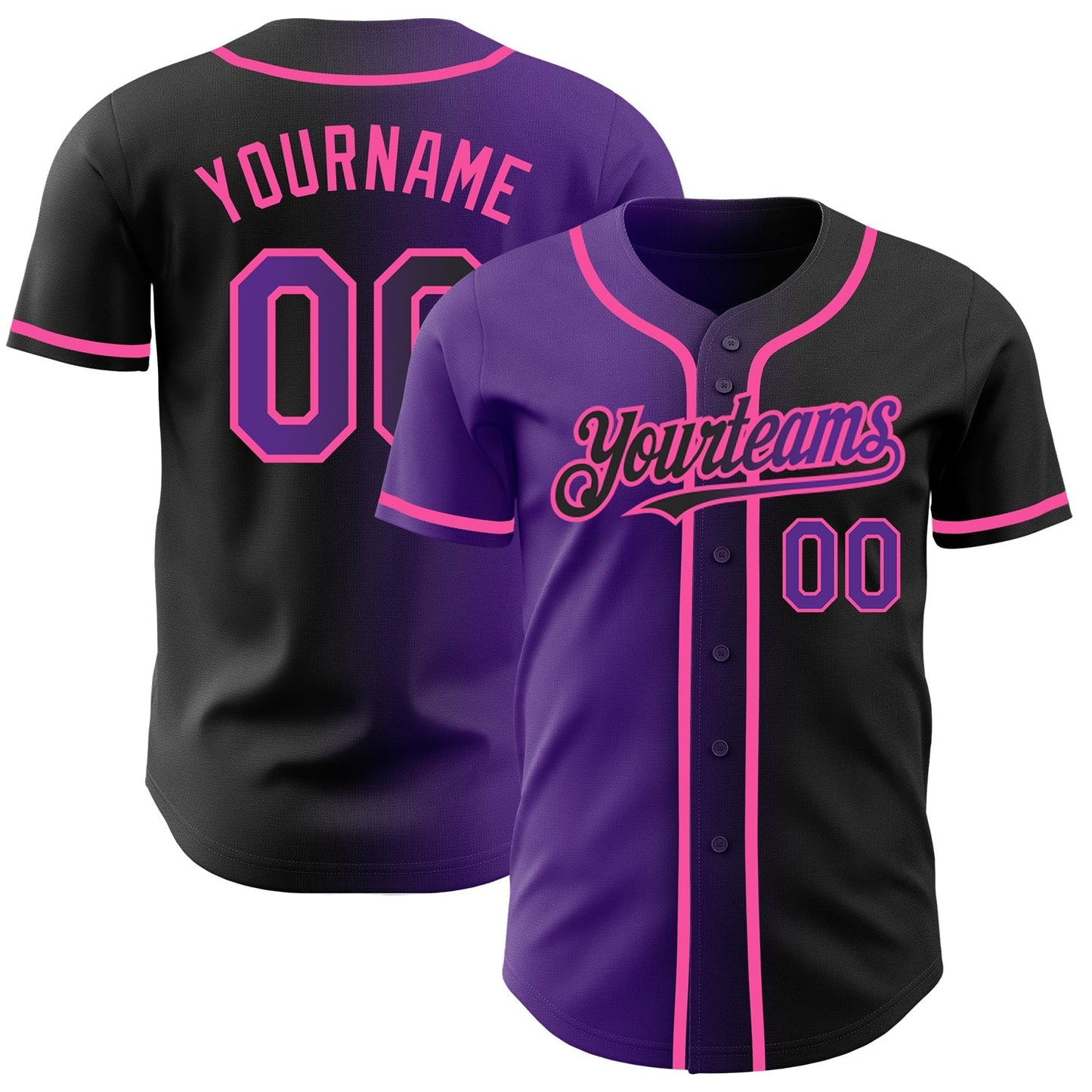 Custom Black Purple-Pink Authentic Gradient Fashion Baseball Jersey baseball jersey product view 1