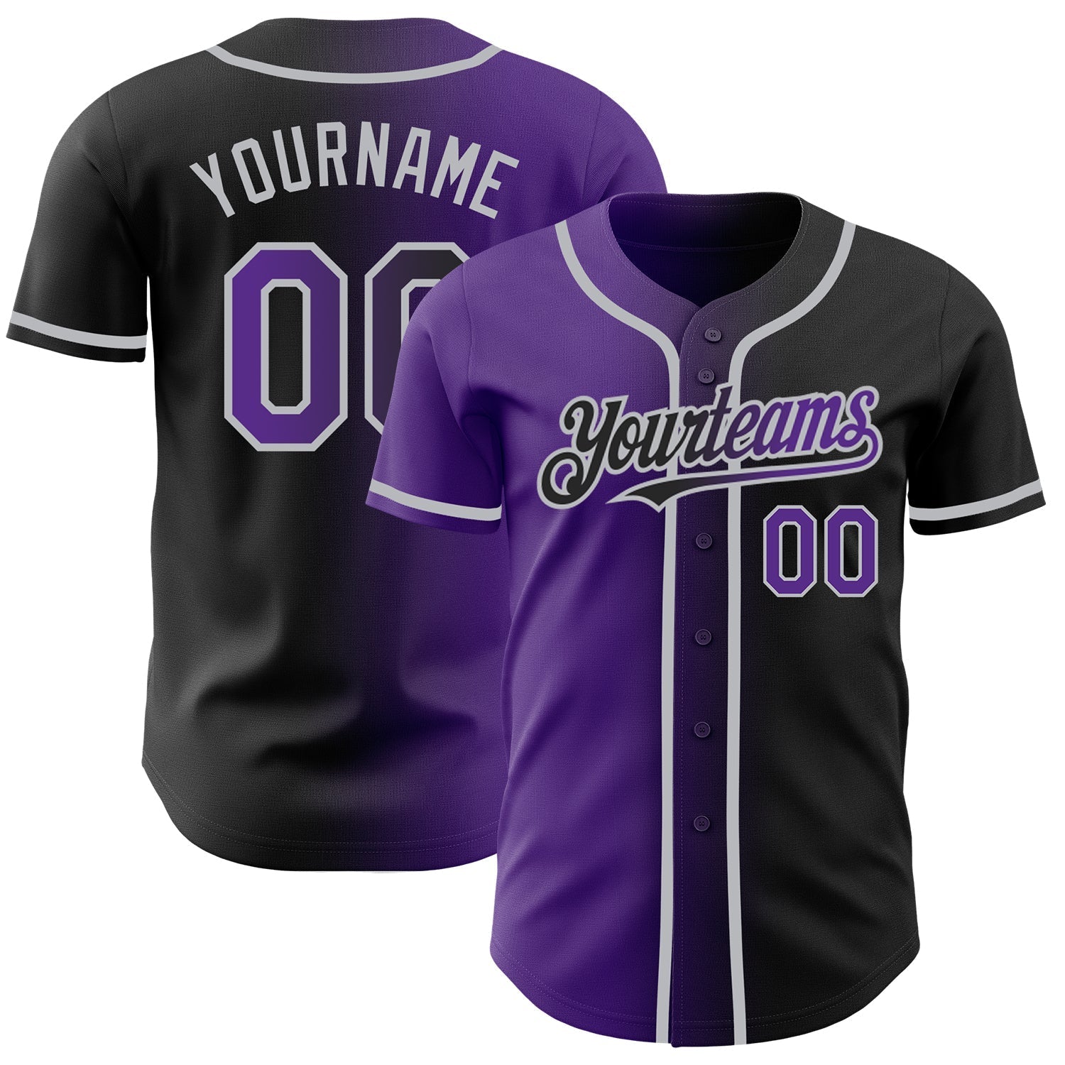 Custom Black Purple-Gray Authentic Gradient Fashion Baseball Jersey baseball jersey product view 1