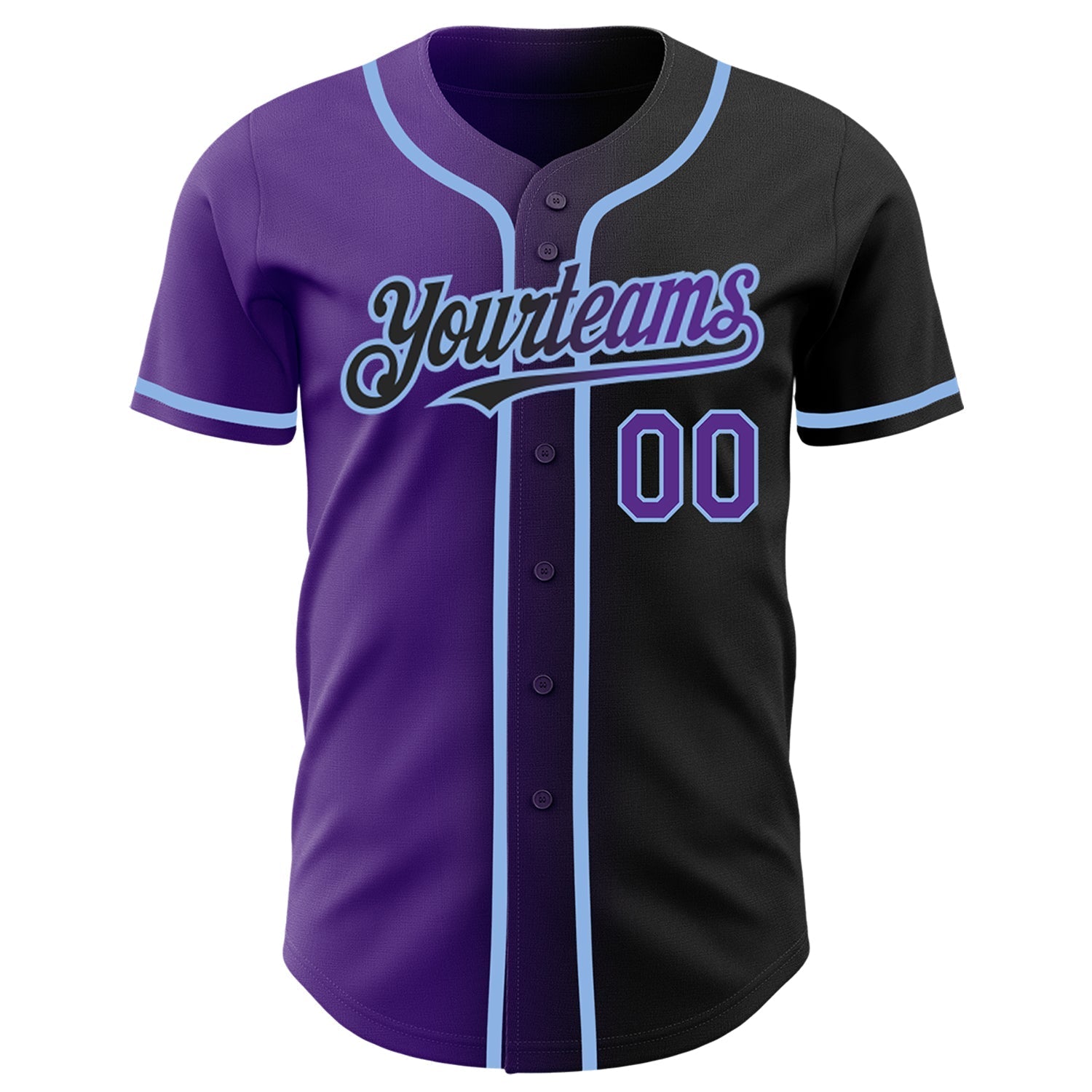 Custom Black Purple-Light Blue Authentic Gradient Fashion Baseball Jersey baseball jersey product view 2