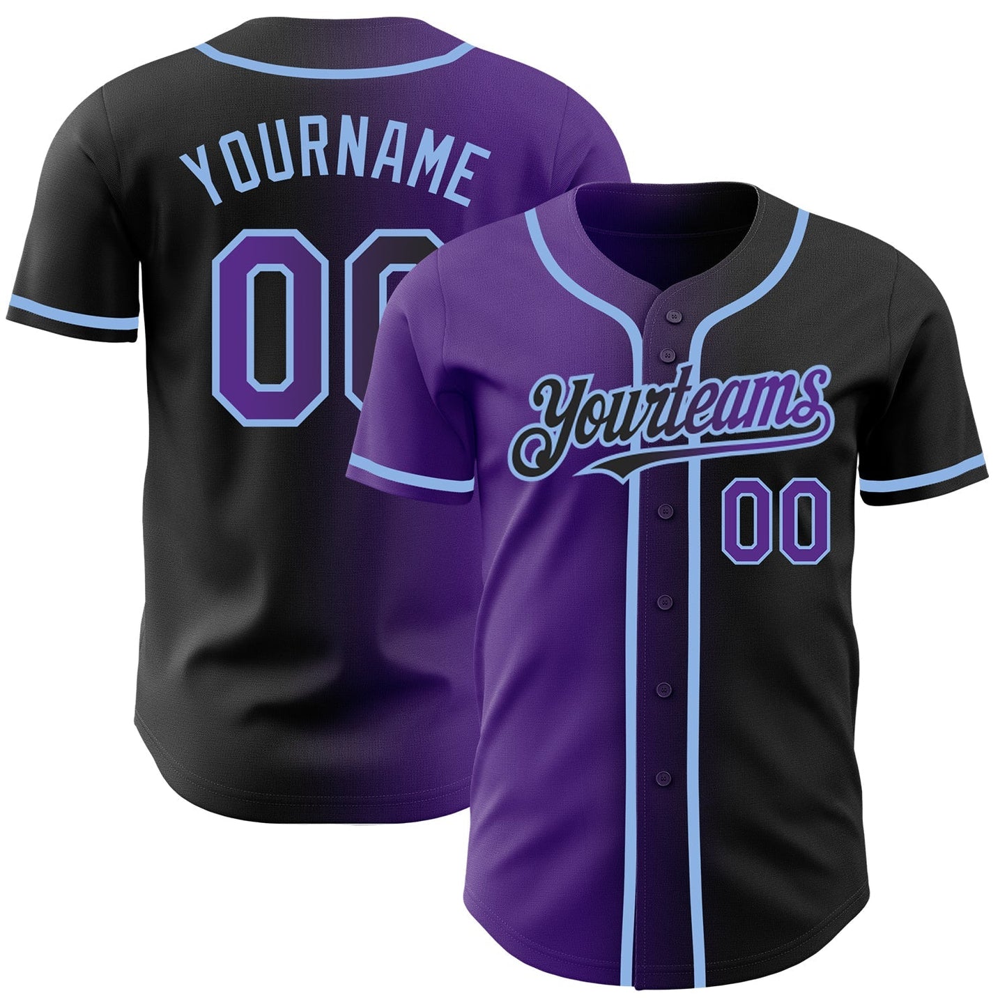 Custom Black Purple-Light Blue Authentic Gradient Fashion Baseball Jersey baseball jersey product view 1