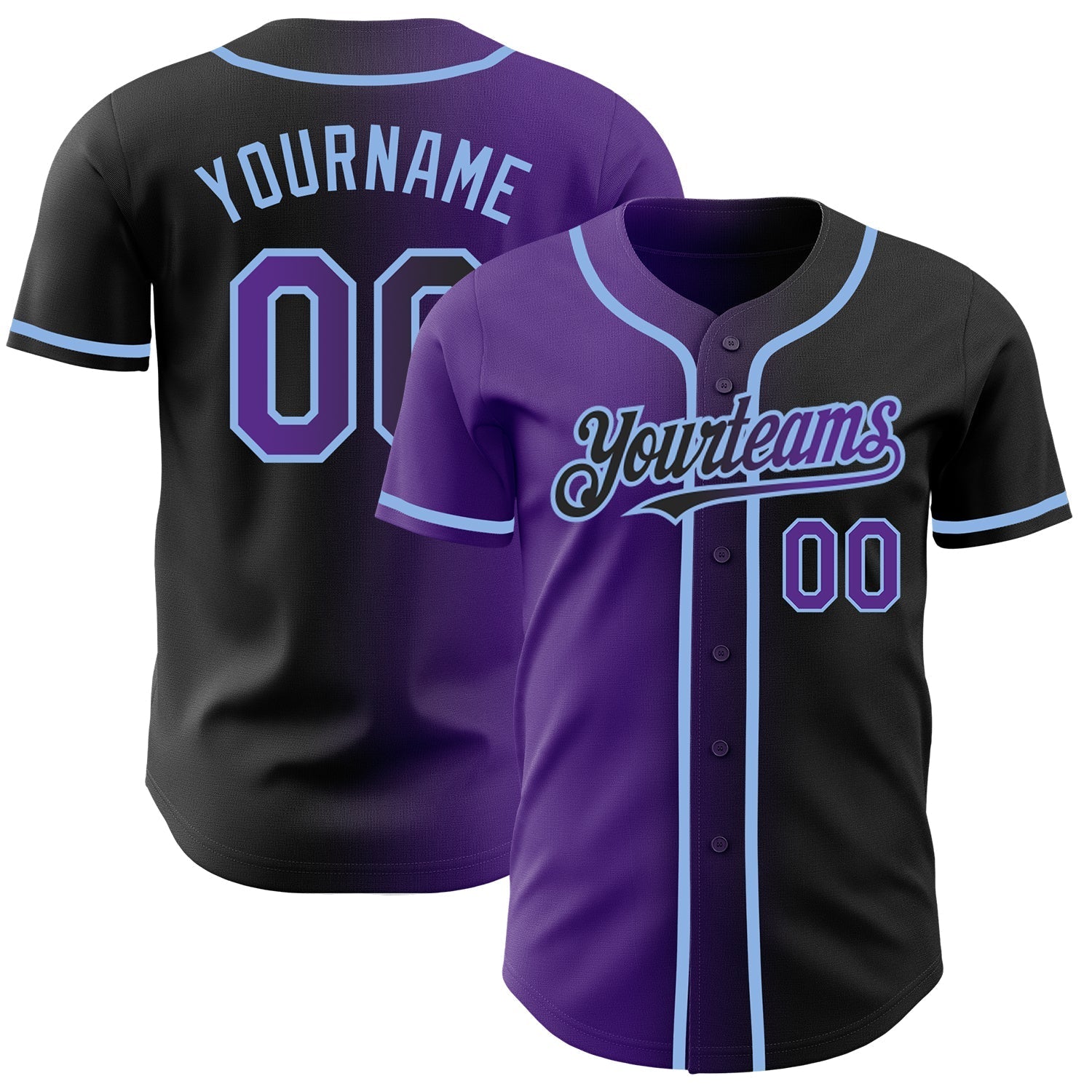 Custom Black Purple-Light Blue Authentic Gradient Fashion Baseball Jersey baseball jersey product view 1