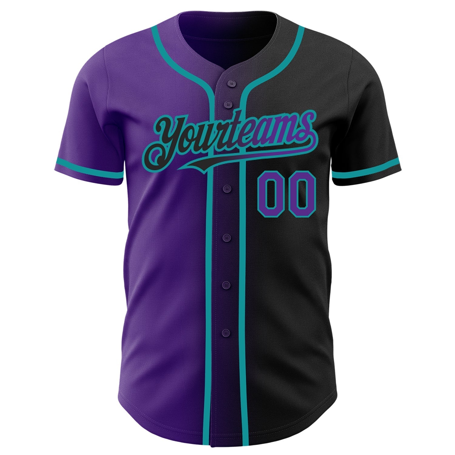 Custom Black Purple-Teal Authentic Gradient Fashion Baseball Jersey baseball jersey product view 2