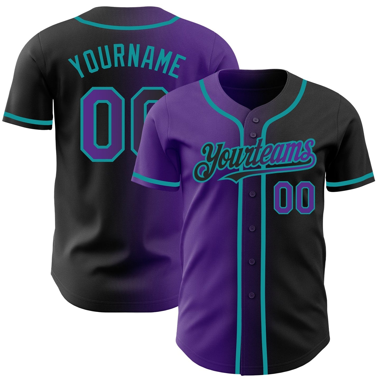 Custom Black Purple-Teal Authentic Gradient Fashion Baseball Jersey baseball jersey product view 1
