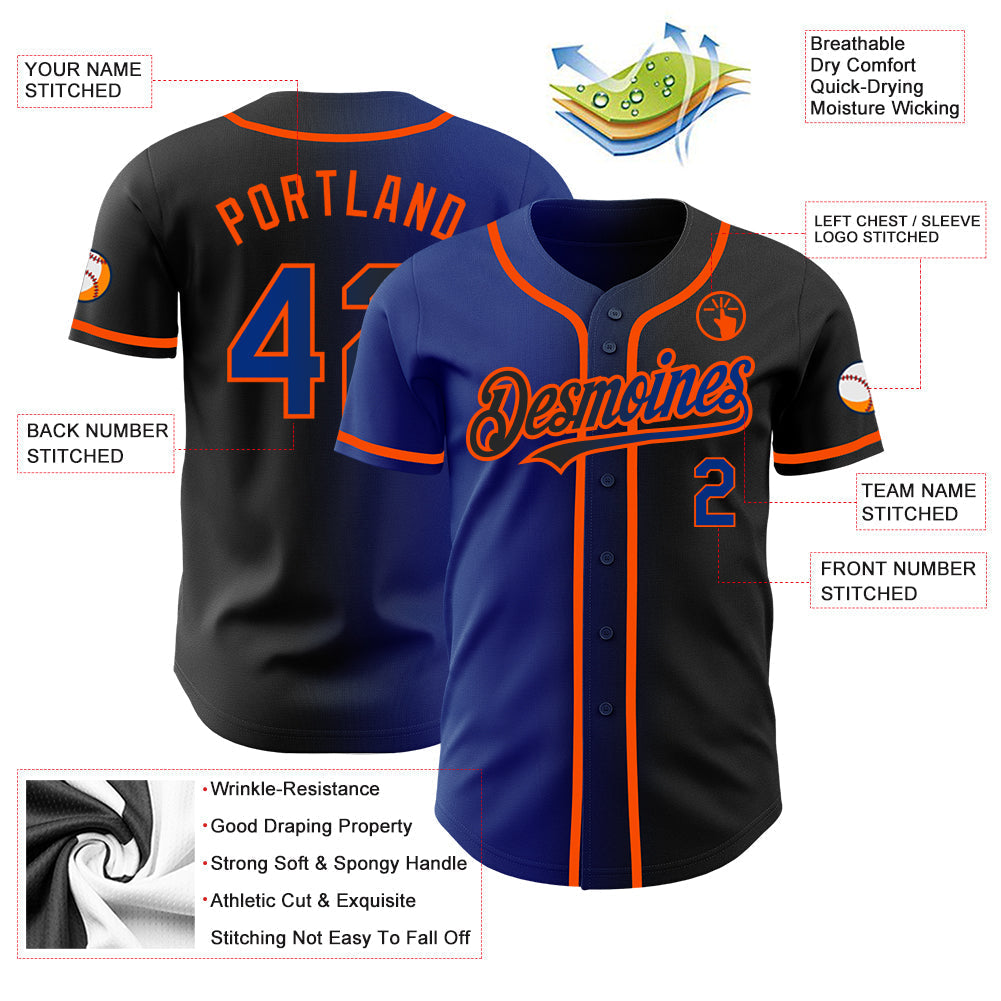 Custom Black Royal-Orange Authentic Gradient Fashion Baseball Jersey baseball jersey product view 3