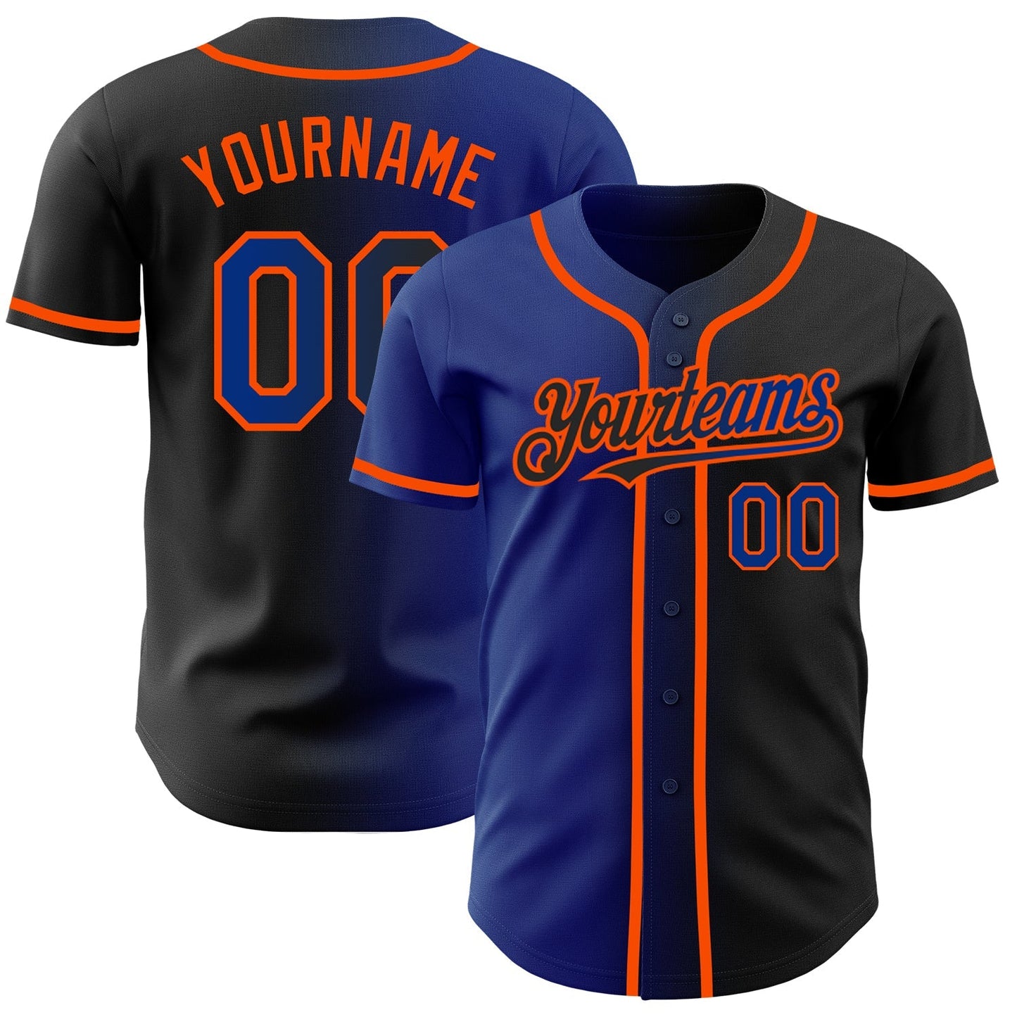 Custom Black Royal-Orange Authentic Gradient Fashion Baseball Jersey baseball jersey product view 1