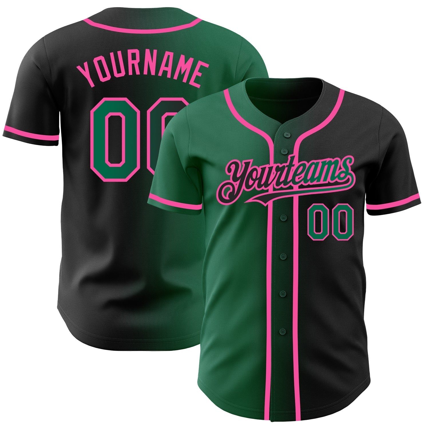 Custom Black Kelly Green-Pink Authentic Gradient Fashion Baseball Jersey baseball jersey product view 1