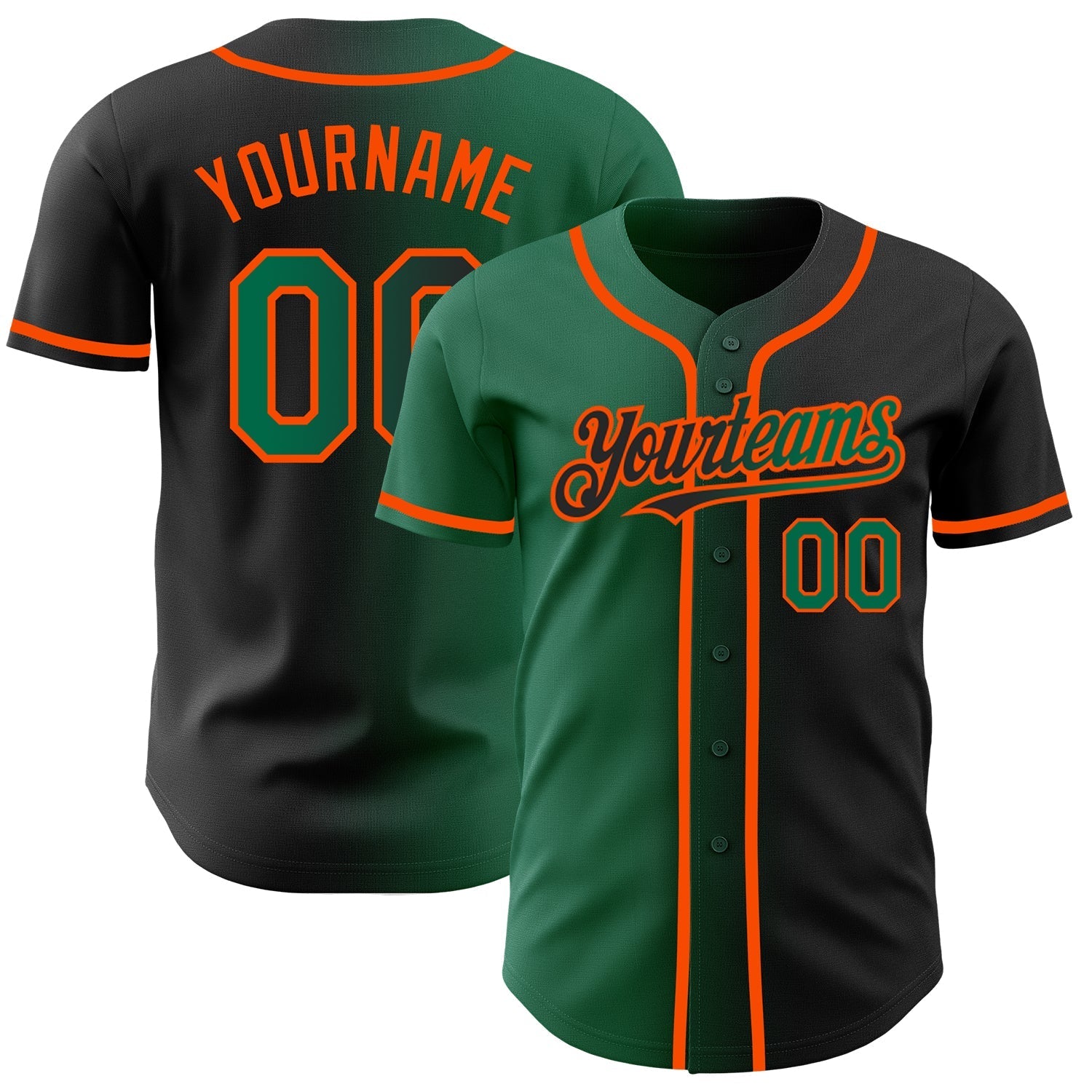 Custom Black Kelly Green-Orange Authentic Gradient Fashion Baseball Jersey baseball jersey product view 1