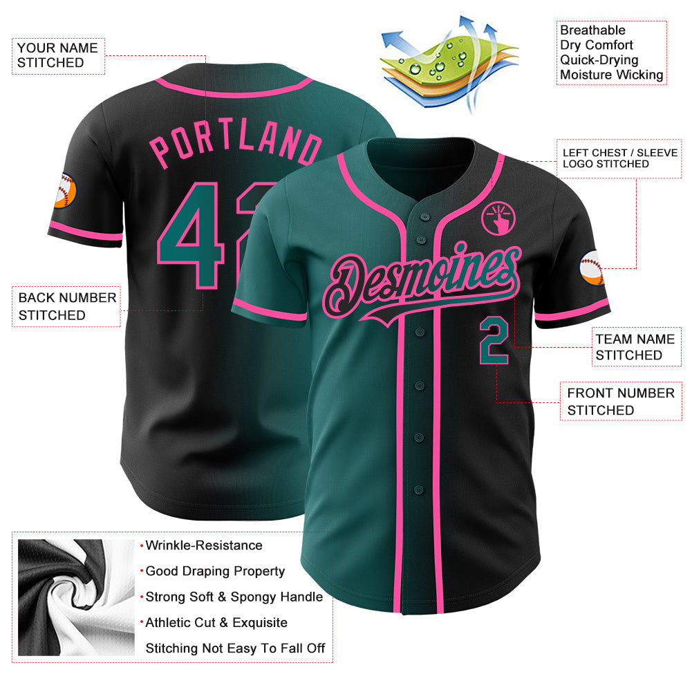 Custom Black Teal-Pink Authentic Gradient Fashion Baseball Jersey baseball jersey product view 4