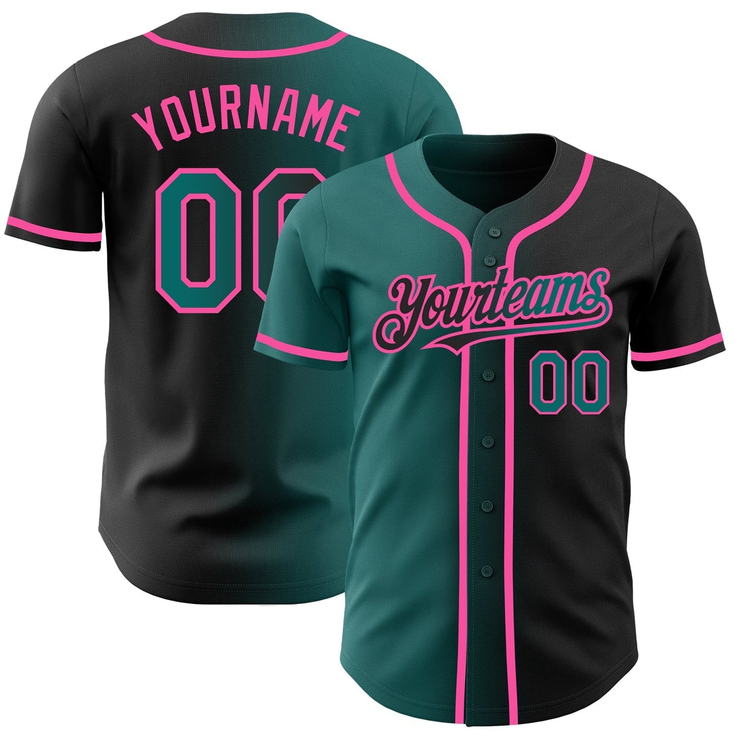 Custom Black Teal-Pink Authentic Gradient Fashion Baseball Jersey baseball jersey product view 1