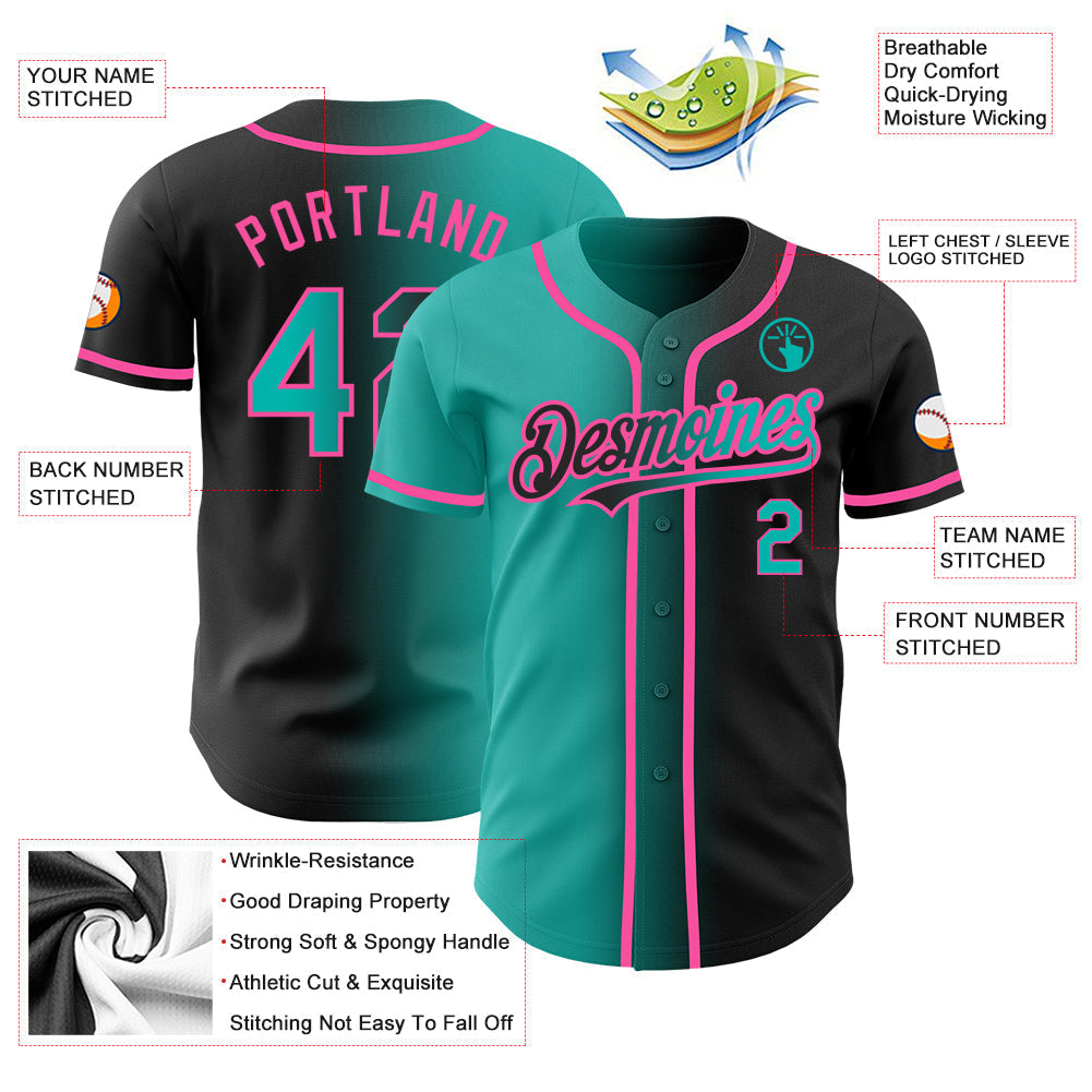 Custom Black Aqua-Pink Authentic Gradient Fashion Baseball Jersey baseball jersey product view 3
