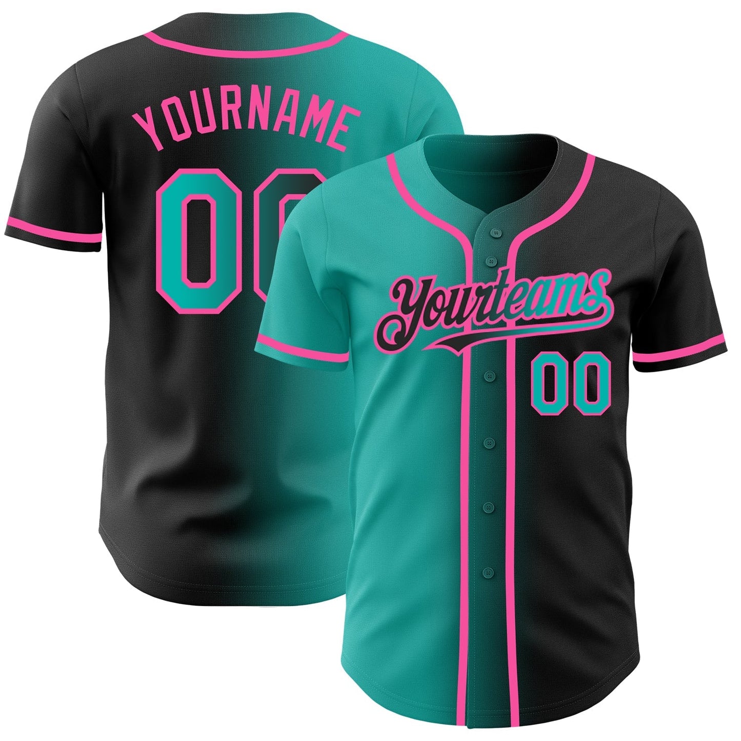 Custom Black Aqua-Pink Authentic Gradient Fashion Baseball Jersey baseball jersey product view 1