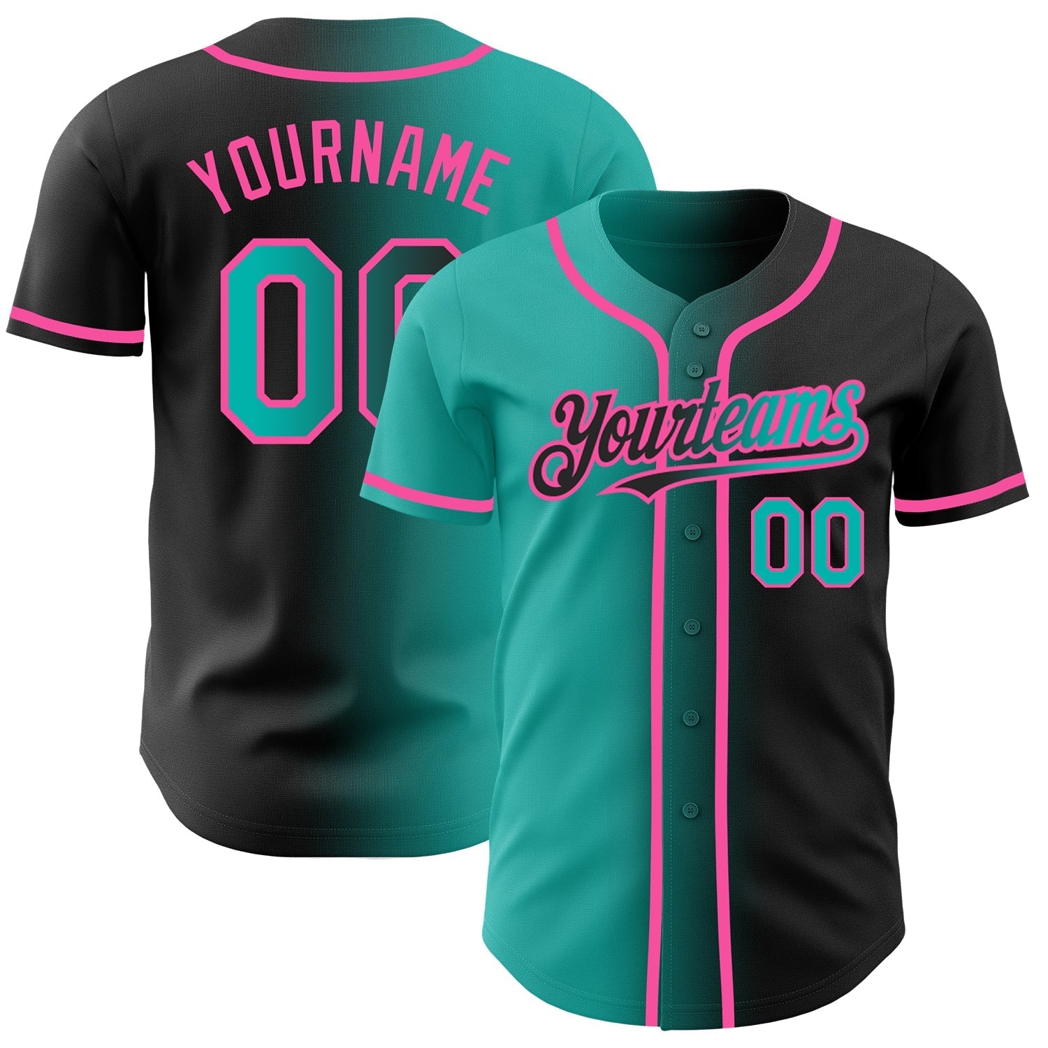 Custom Black Aqua-Pink Authentic Gradient Fashion Baseball Jersey baseball jersey product view 1