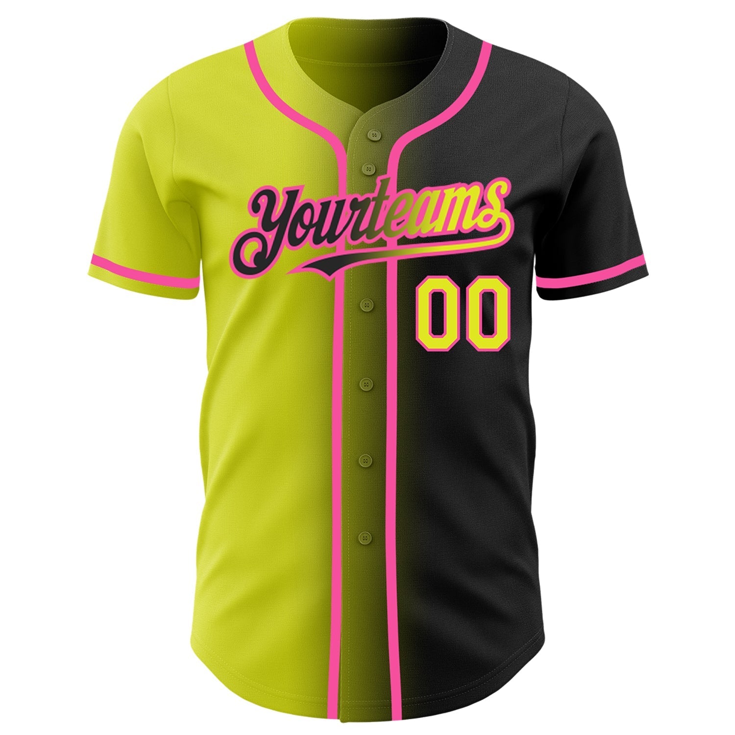 Custom Black Neon Yellow-Pink Authentic Gradient Fashion Baseball Jersey baseball jersey product view 2