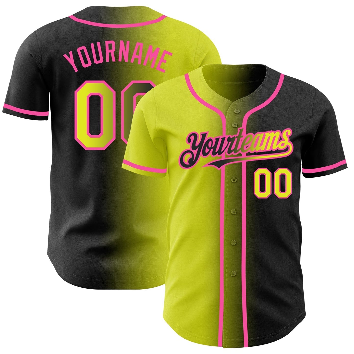 Custom Black Neon Yellow-Pink Authentic Gradient Fashion Baseball Jersey baseball jersey product view 1