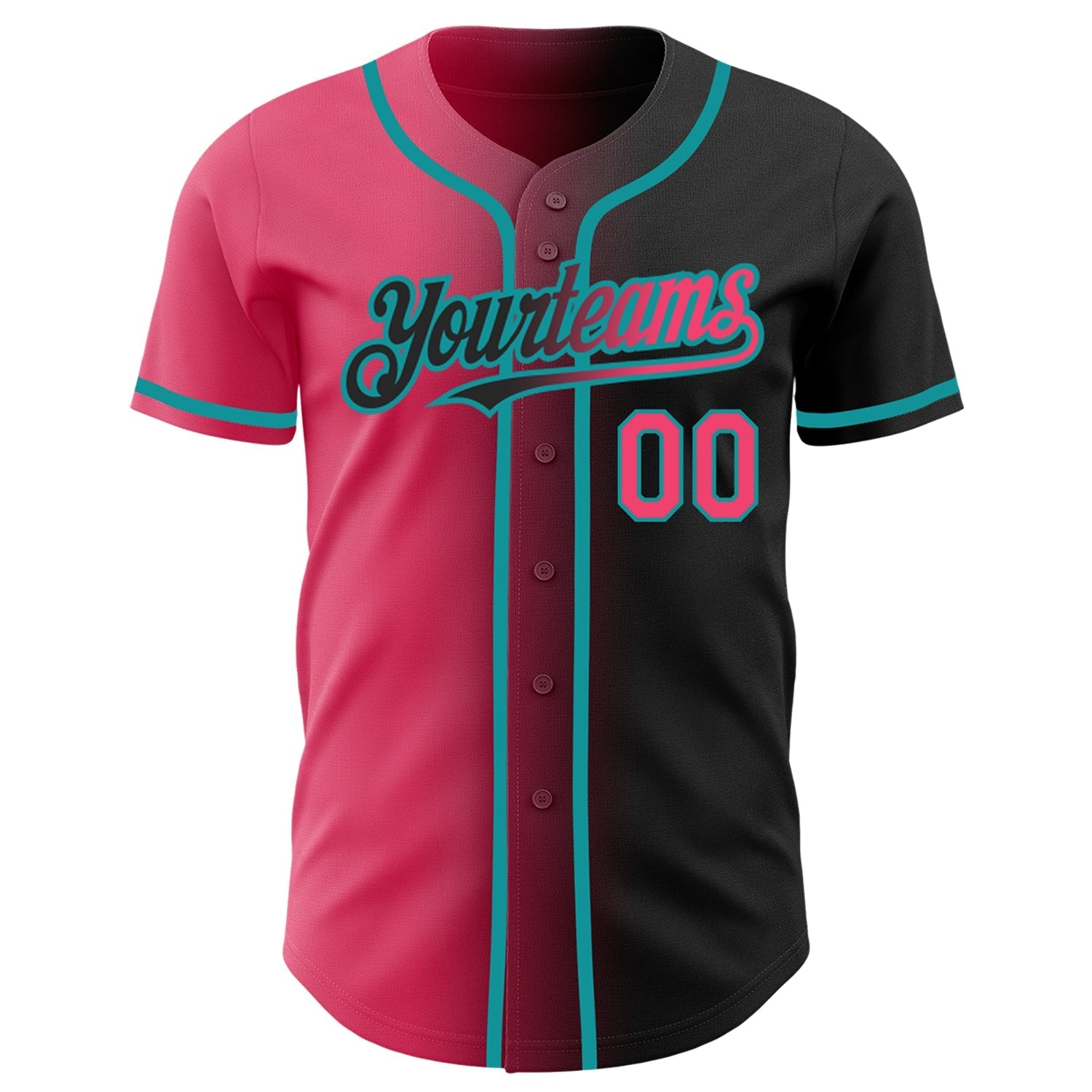 Custom Black Neon Pink-Teal Authentic Gradient Fashion Baseball Jersey baseball jersey product view 2