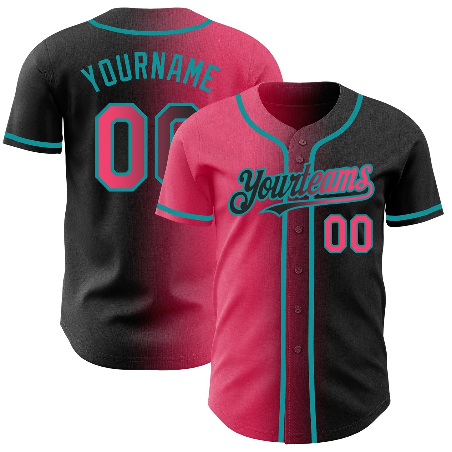 Custom Black Neon Pink-Teal Authentic Gradient Fashion Baseball Jersey baseball jersey product view 1