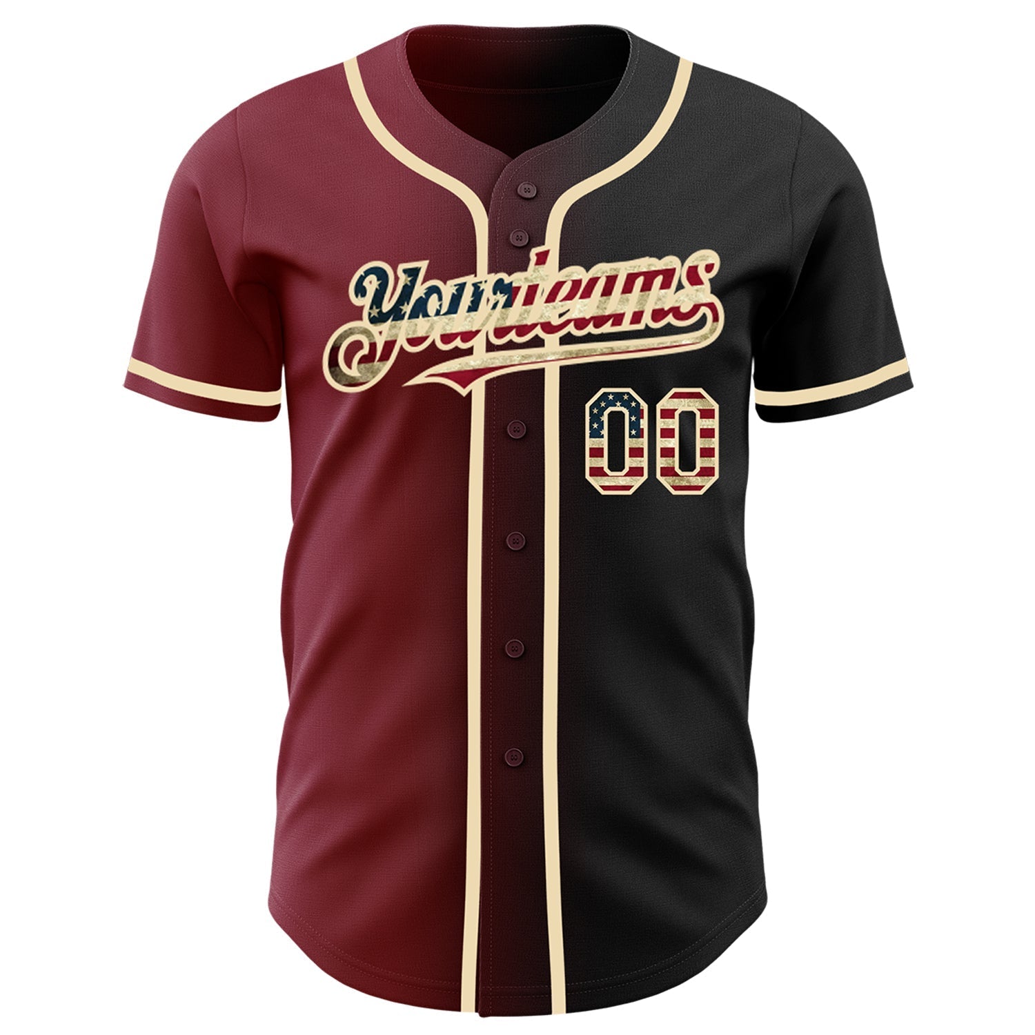 Custom Black Vintage USA Flag Crimson-City Cream Authentic Gradient Fashion Baseball Jersey baseball jersey product view 2