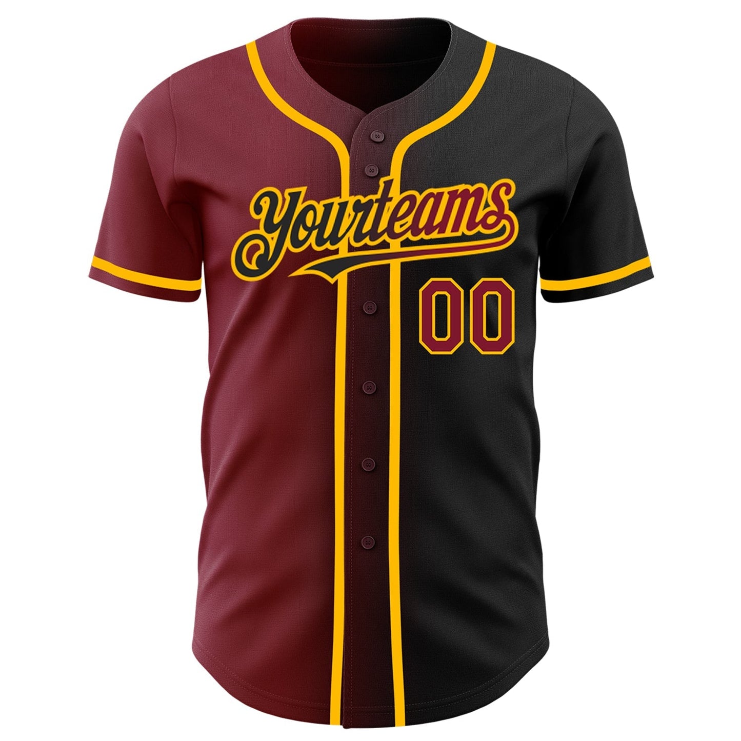 Custom Black Crimson-Gold Authentic Gradient Fashion Baseball Jersey baseball jersey product view 2