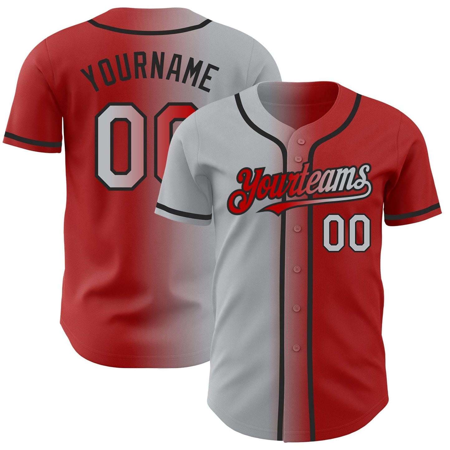 Custom Red Gray-Black Authentic Gradient Fashion Baseball Jersey baseball jersey product view 1