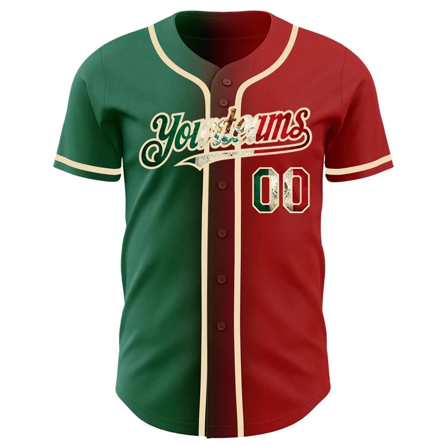 Custom Red Vintage Mexican Flag Kelly Green-City Cream Authentic Gradient Fashion Baseball Jersey baseball jersey product view 2