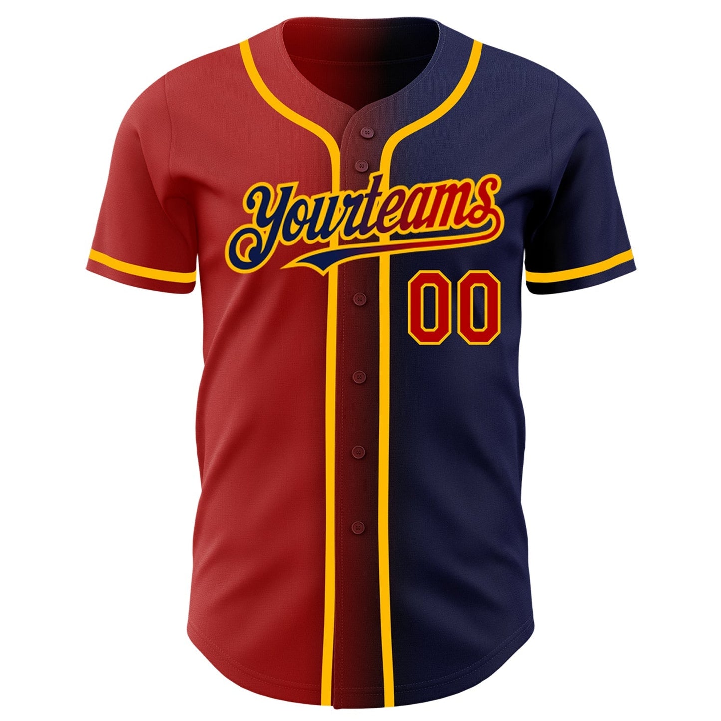 Custom Navy Red-Gold Authentic Gradient Fashion Baseball Jersey baseball jersey product view 2