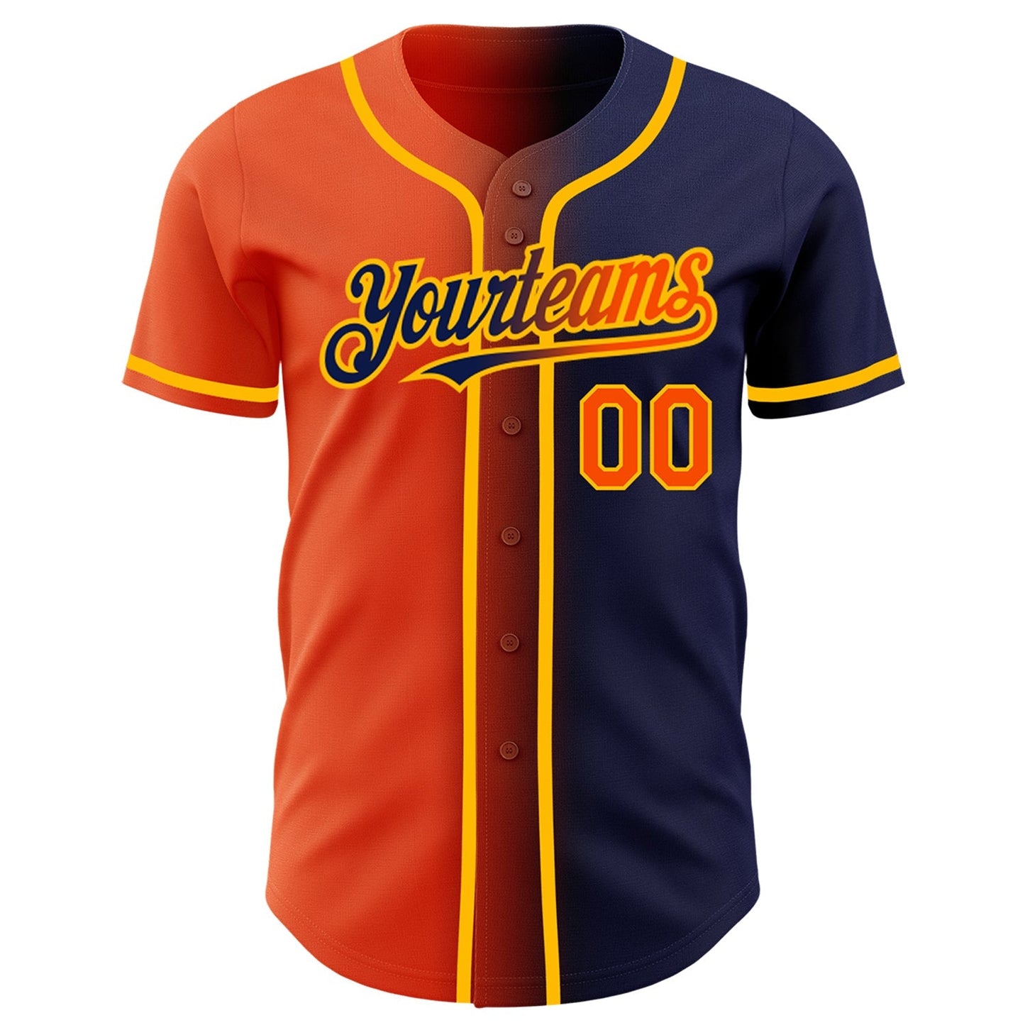 Custom Navy Orange-Gold Authentic Gradient Fashion Baseball Jersey baseball jersey product view 2