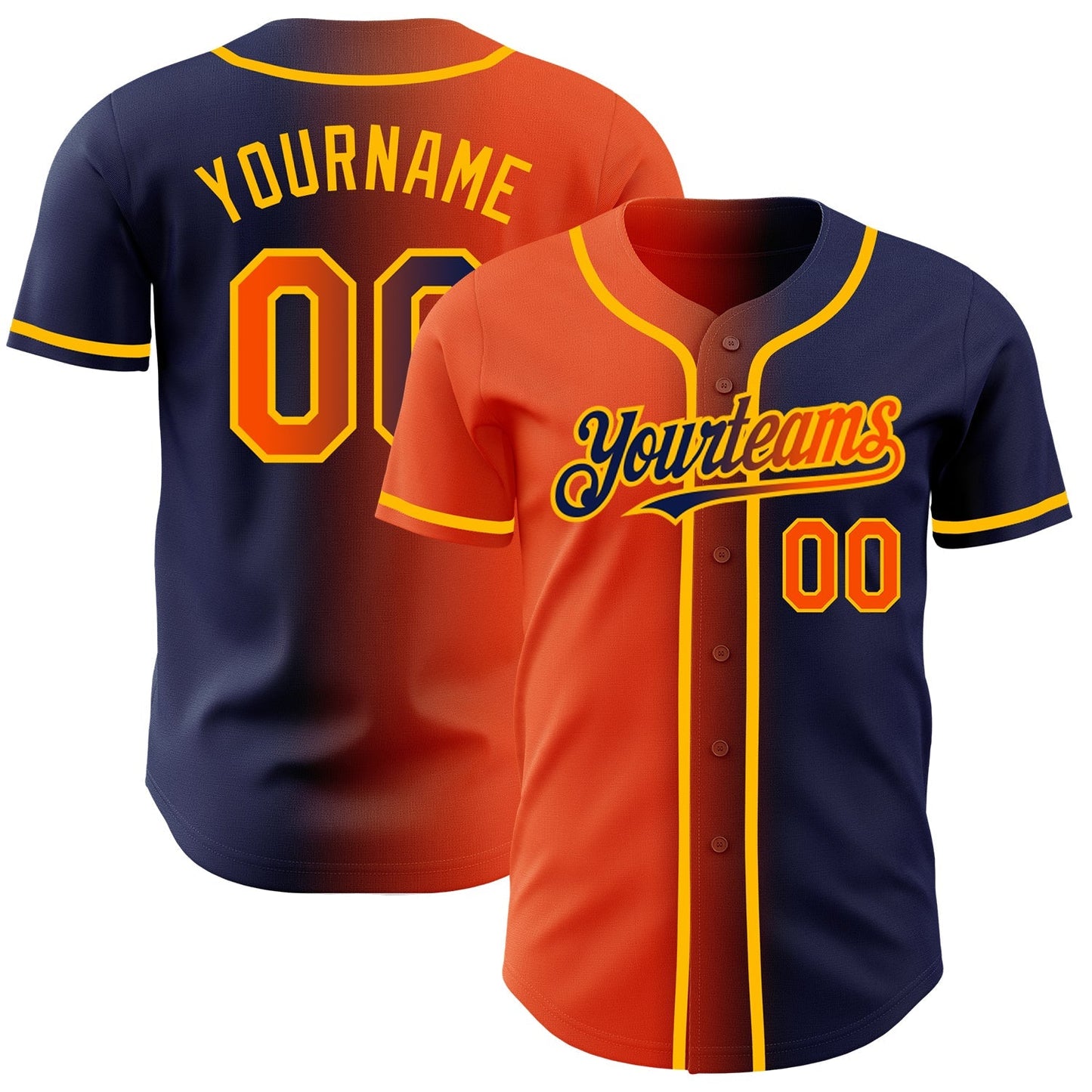 Custom Navy Orange-Gold Authentic Gradient Fashion Baseball Jersey baseball jersey product view 1