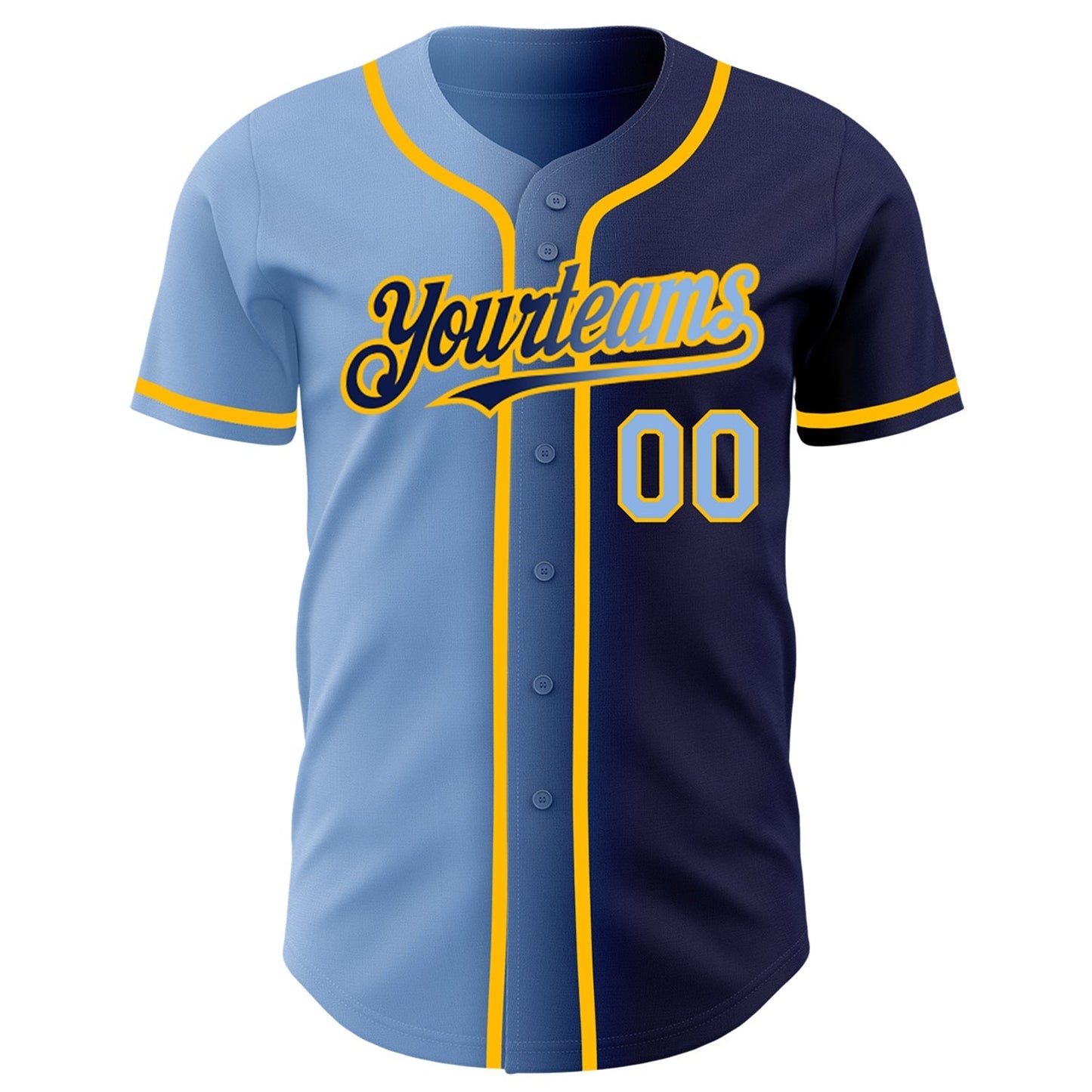 Custom Navy Light Blue-Gold Authentic Gradient Fashion Baseball Jersey baseball jersey product view 2