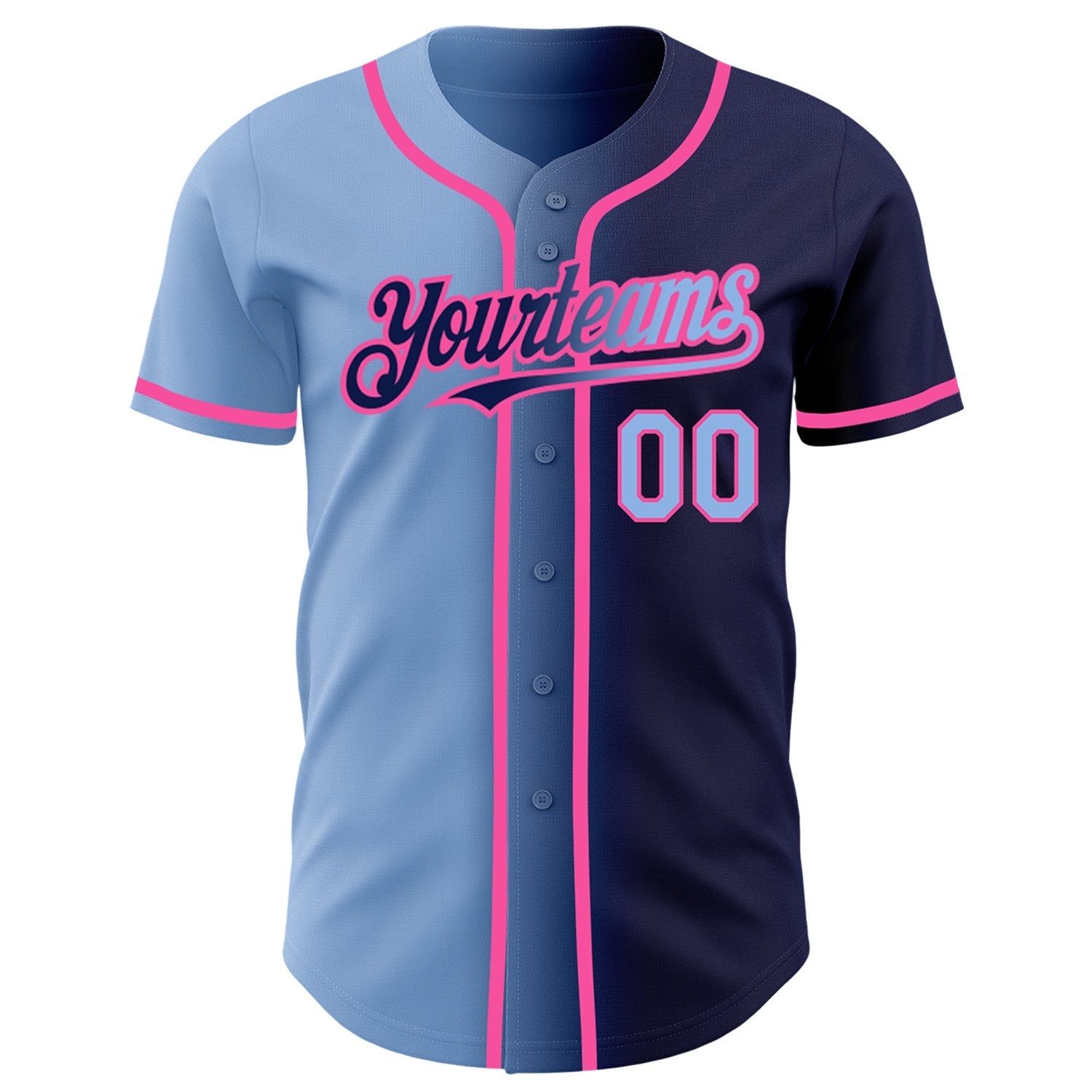 Custom Navy Light Blue-Pink Authentic Gradient Fashion Baseball Jersey baseball jersey product view 2