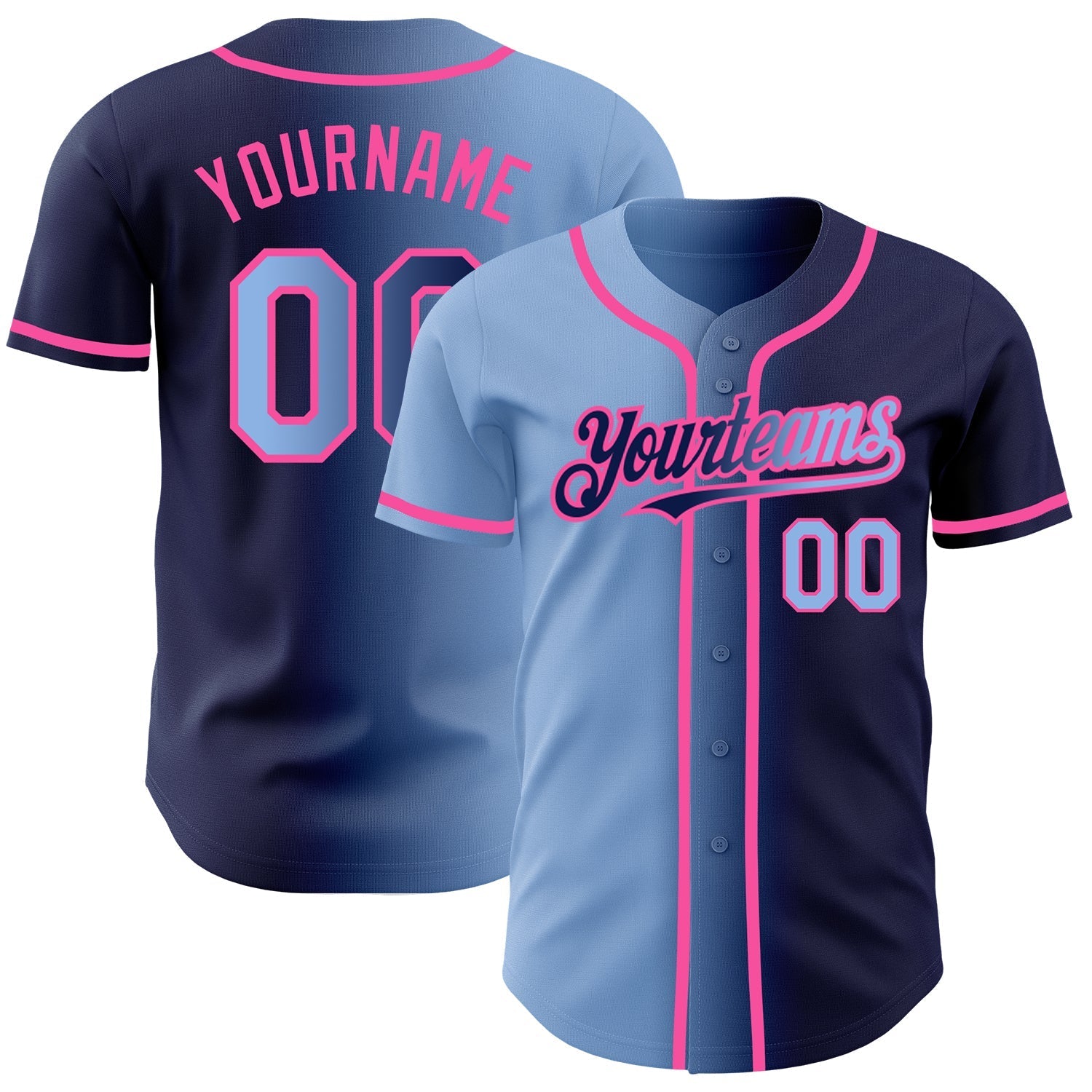 Custom Navy Light Blue-Pink Authentic Gradient Fashion Baseball Jersey baseball jersey product view 1