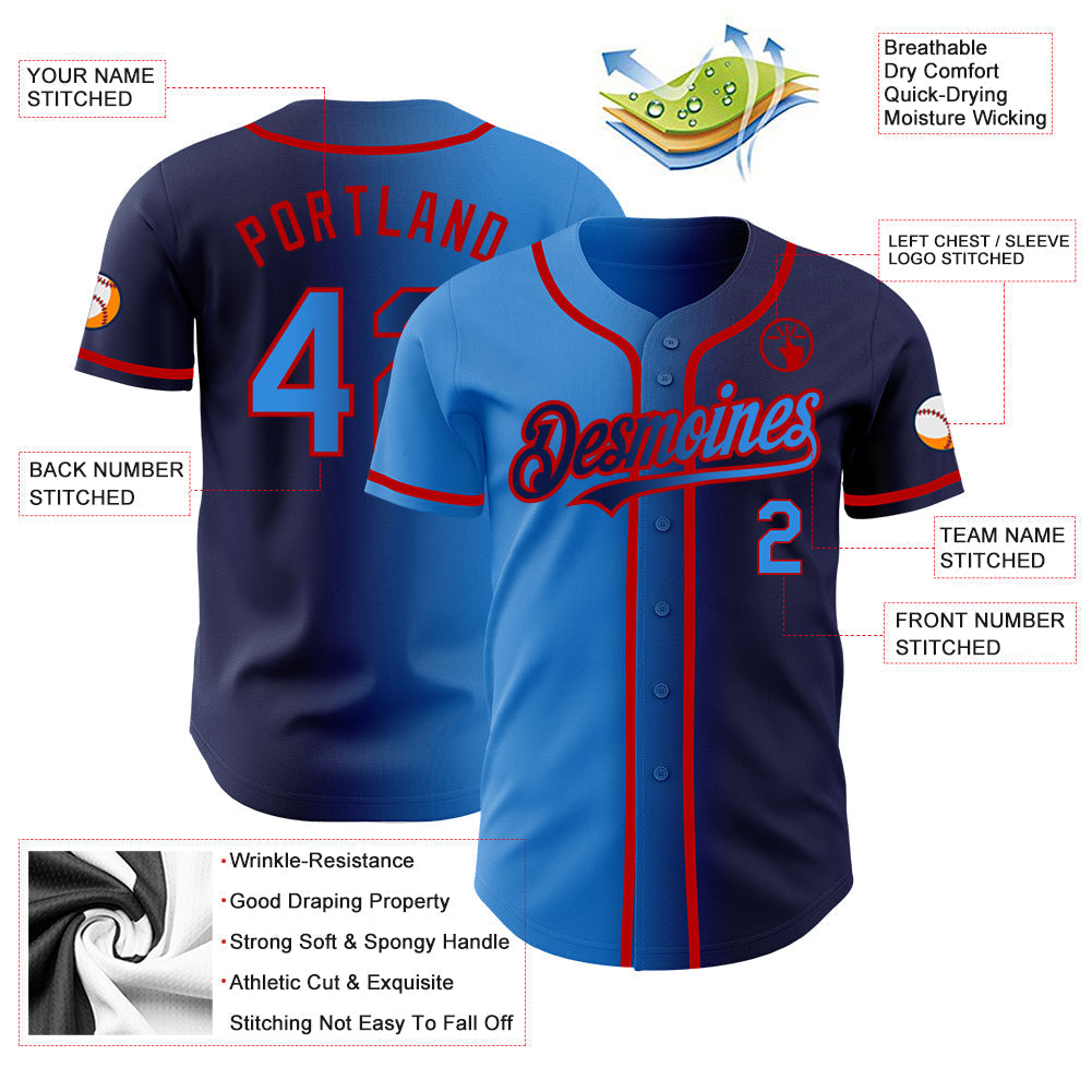 Custom Navy Electric Blue-Red Authentic Gradient Fashion Baseball Jersey baseball jersey product view 3