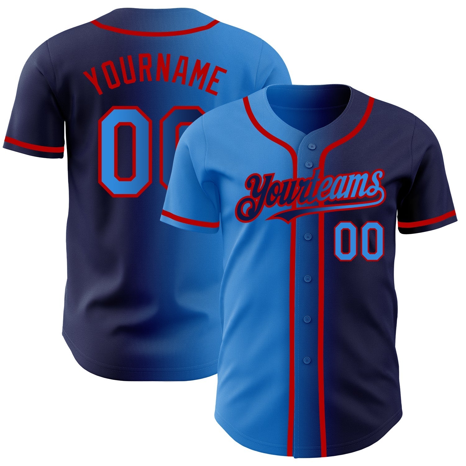 Custom Navy Electric Blue-Red Authentic Gradient Fashion Baseball Jersey baseball jersey product view 1