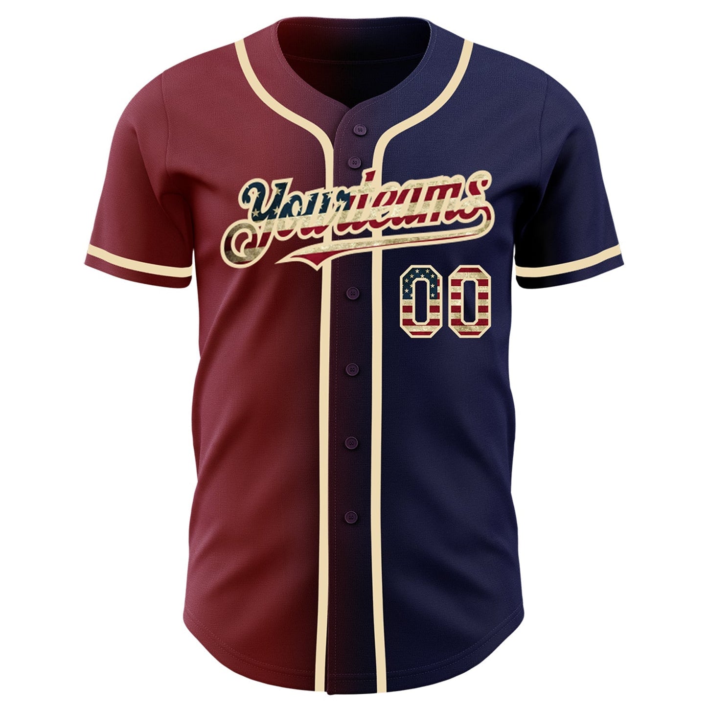 Custom Navy Vintage USA Flag Maroon-City Cream Authentic Gradient Fashion Baseball Jersey baseball jersey product view 2