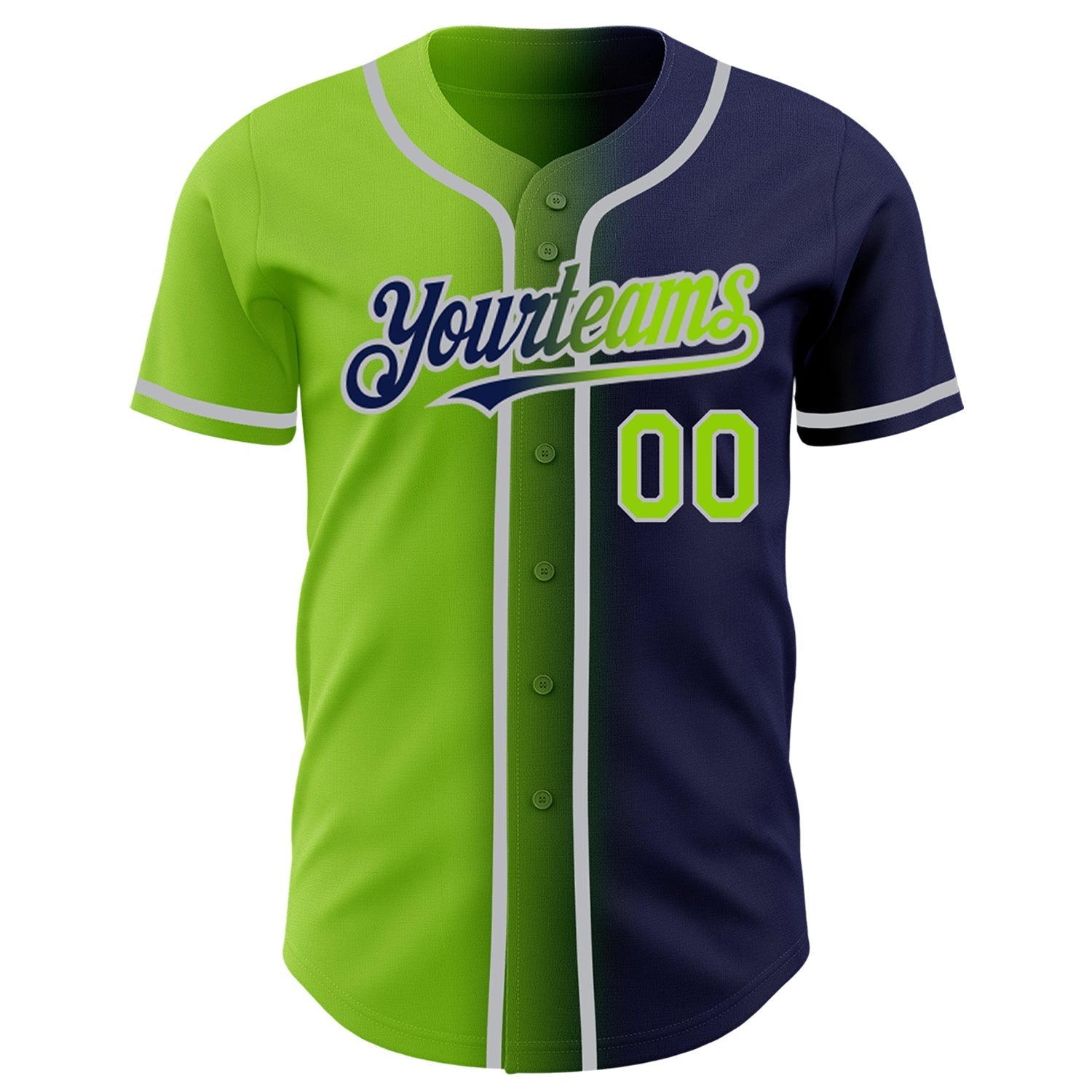 Custom Navy Neon Green-Gray Authentic Gradient Fashion Baseball Jersey baseball jersey product view 2