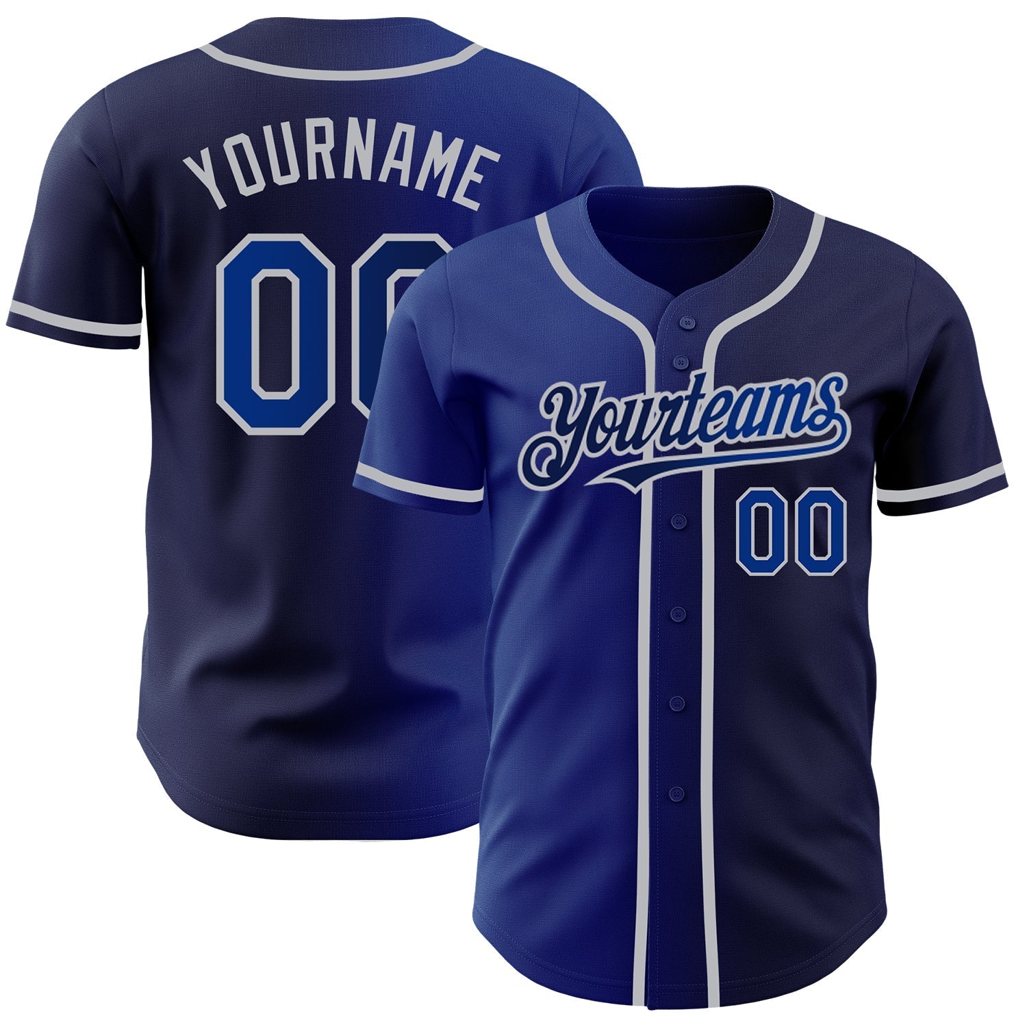 Custom Navy Royal-Gray Authentic Gradient Fashion Baseball Jersey baseball jersey product view 1