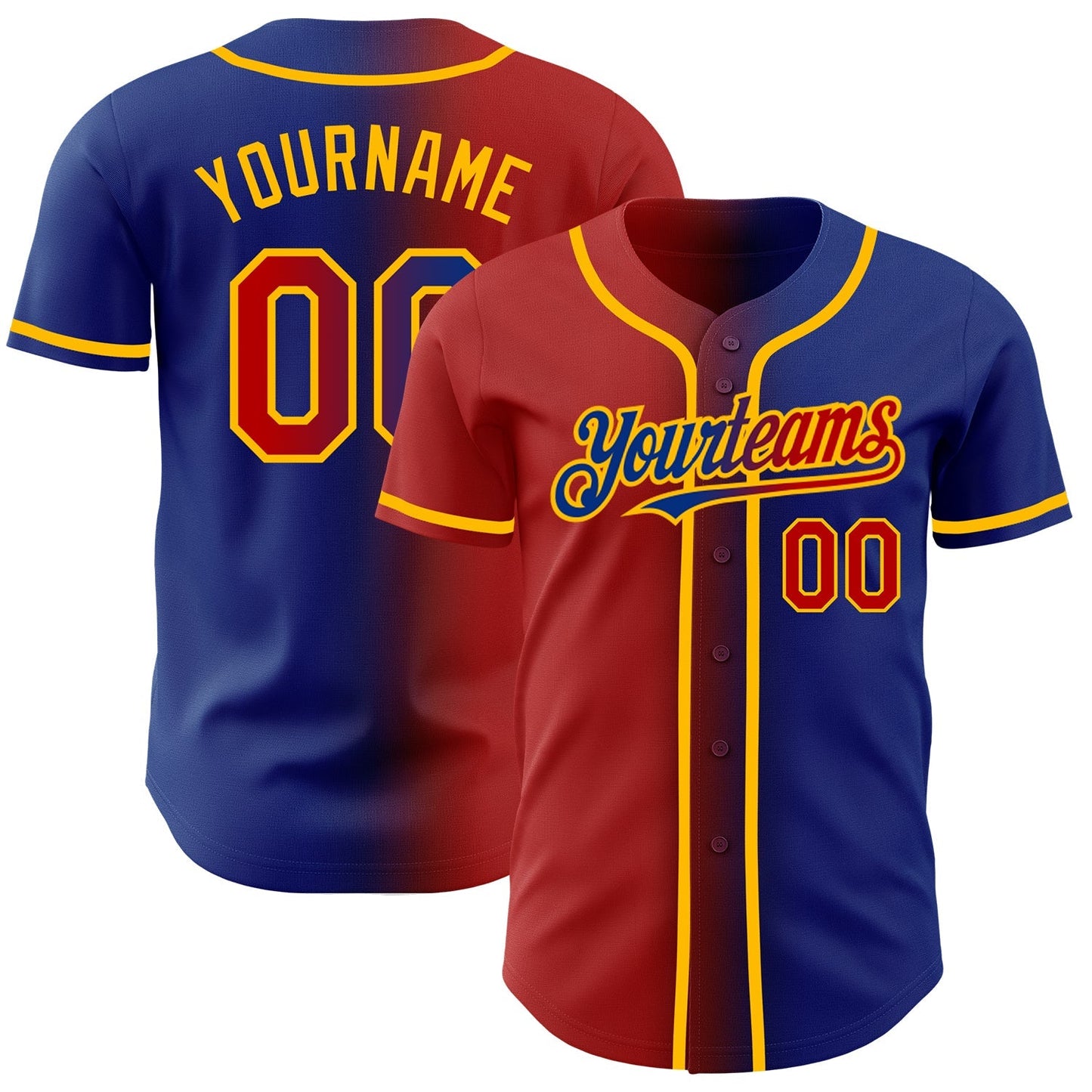 Custom Royal Red-Gold Authentic Gradient Fashion Baseball Jersey baseball jersey product view 1