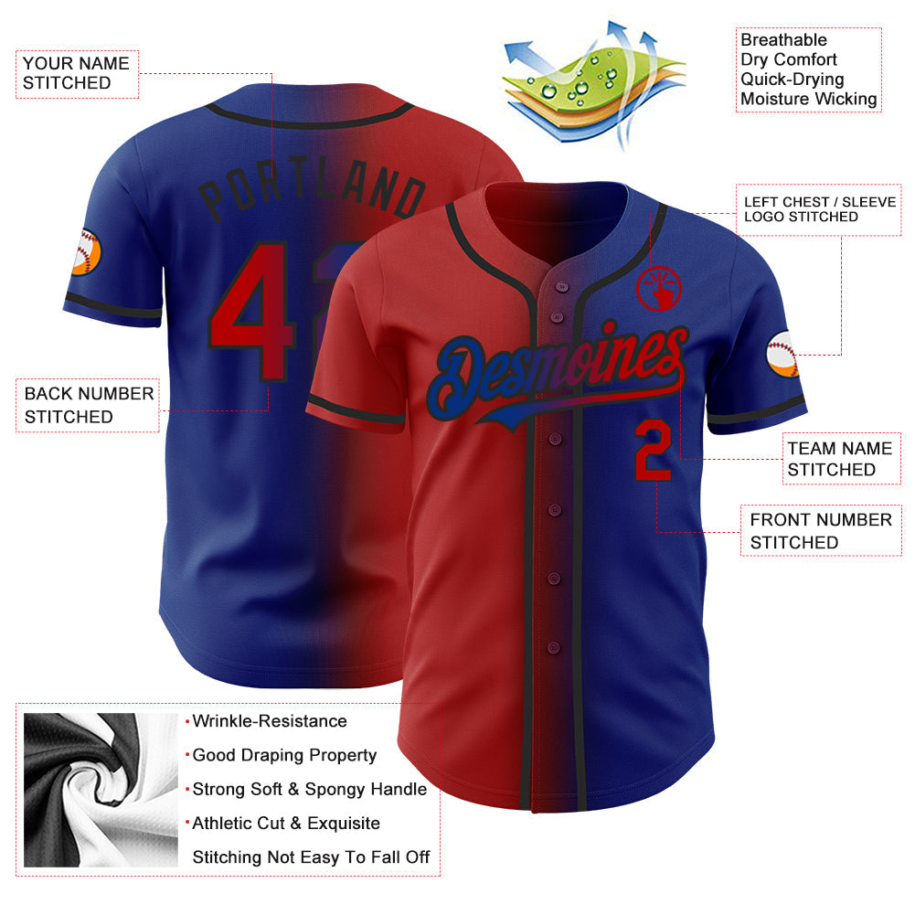 Custom Royal Red-Black Authentic Gradient Fashion Baseball Jersey baseball jersey product view 3
