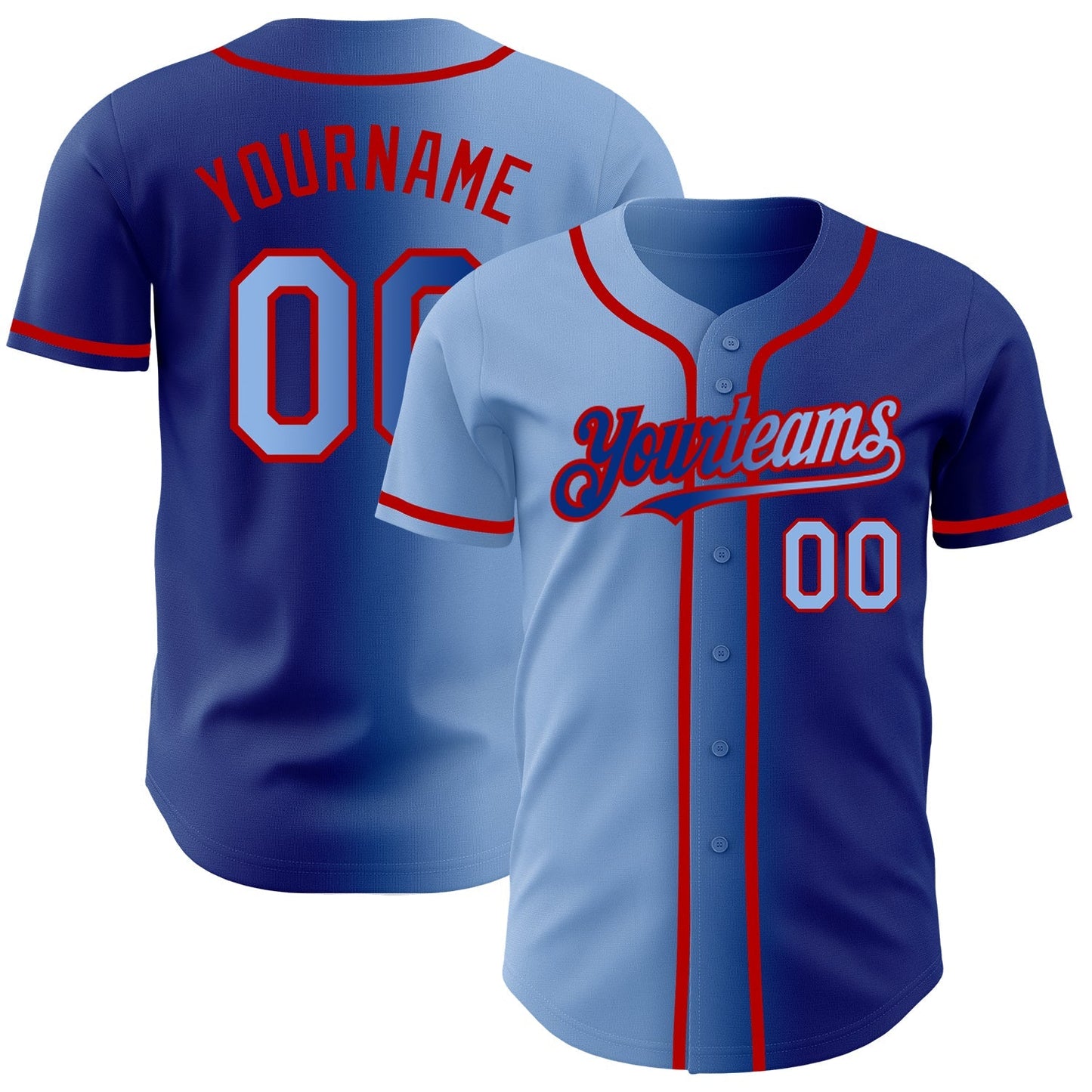 Custom Royal Light Blue-Red Authentic Gradient Fashion Baseball Jersey baseball jersey product view 1