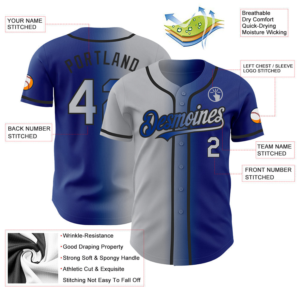 Custom Royal Gray-Black Authentic Gradient Fashion Baseball Jersey baseball jersey product view 3