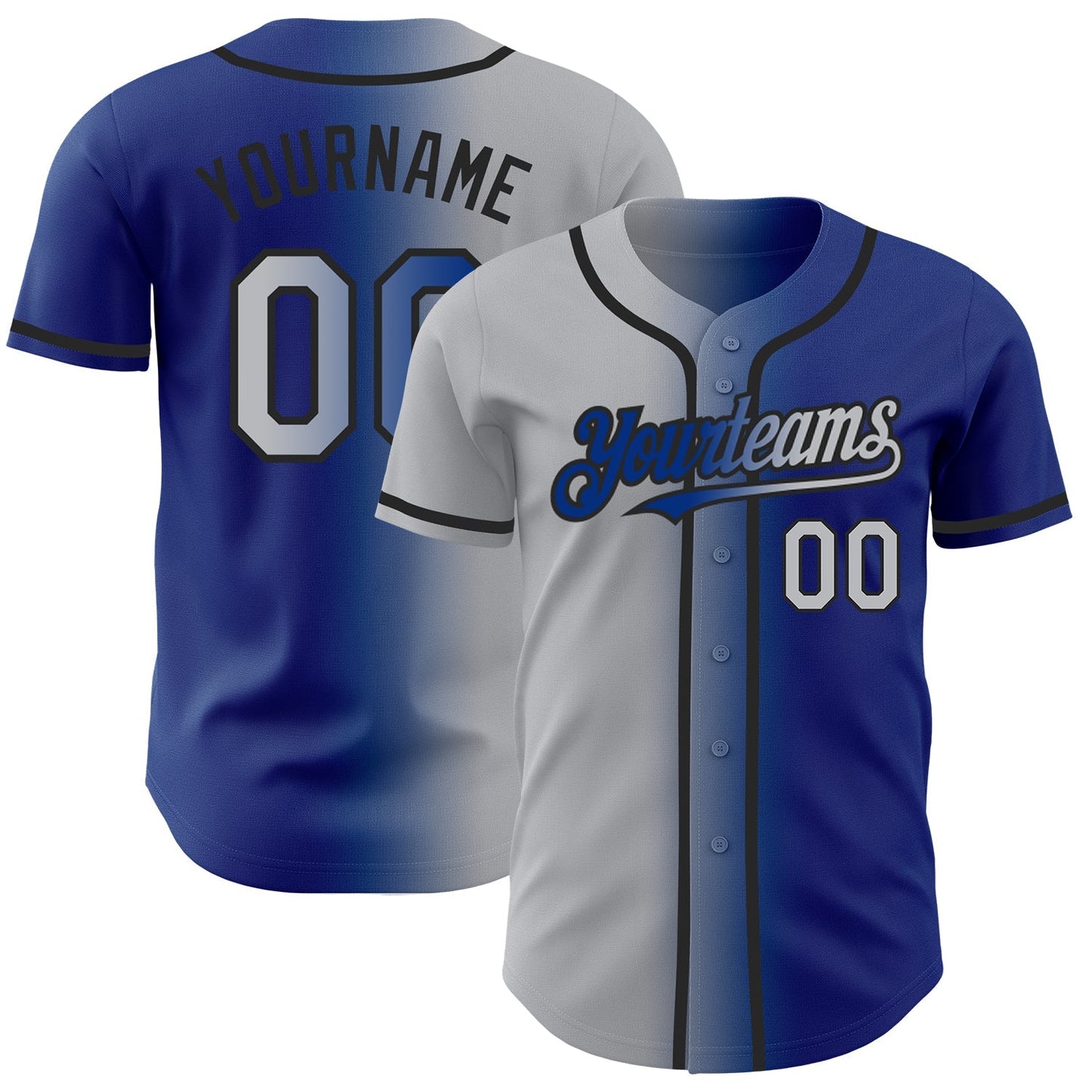 Custom Royal Gray-Black Authentic Gradient Fashion Baseball Jersey baseball jersey product view 1